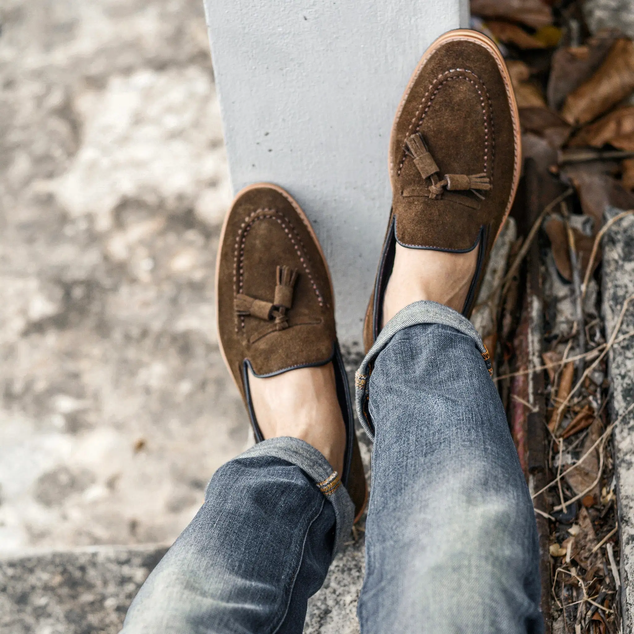 503 Tassel Loafer Suede Khaki Wooden Soles