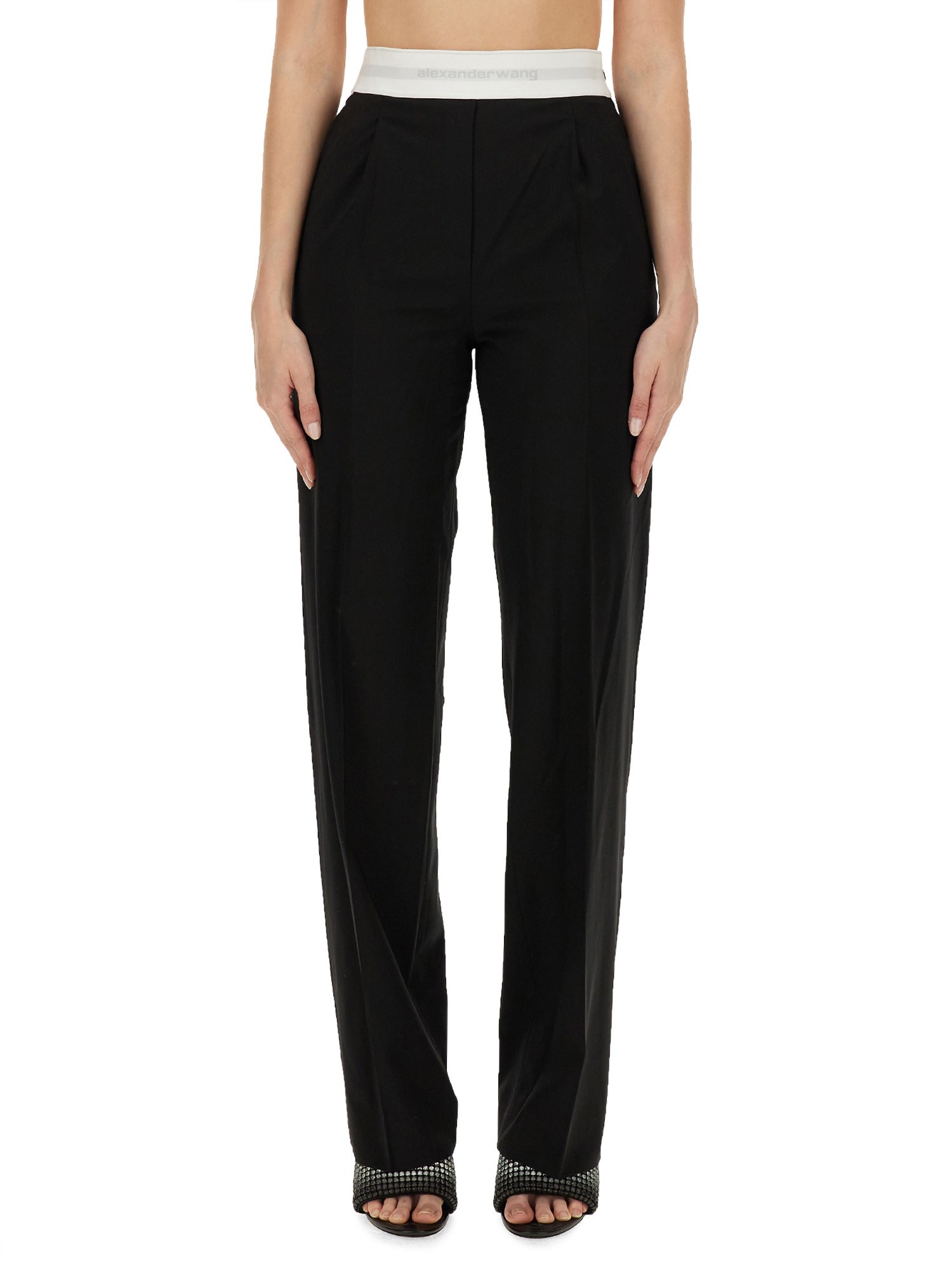 ALEXANDER WANG    HIGH WAIST STRETCH PANTS WITH PLEATS AND LOGO