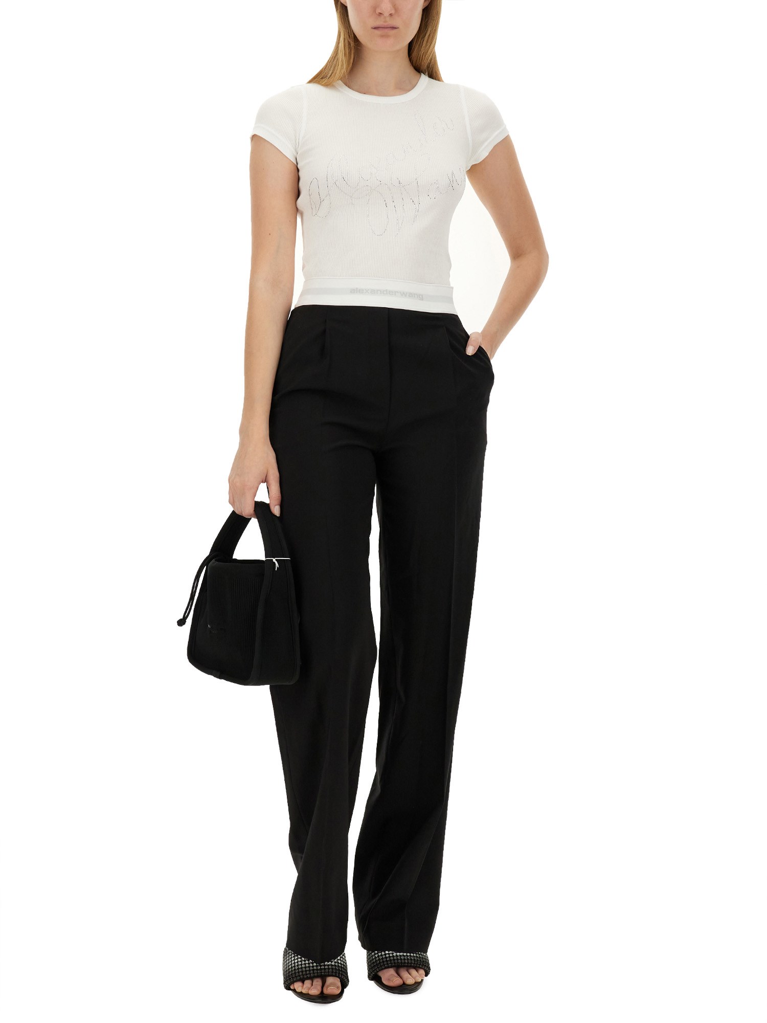 ALEXANDER WANG    HIGH WAIST STRETCH PANTS WITH PLEATS AND LOGO