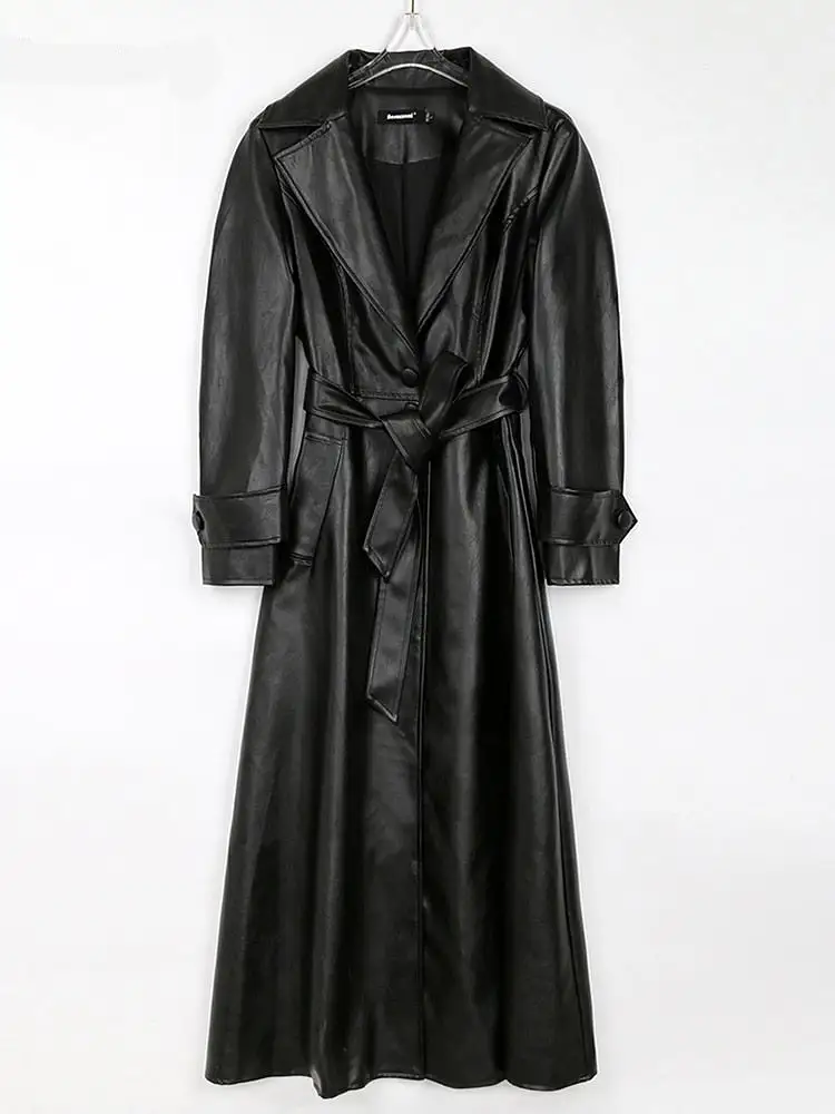 Ashore Shop Womens Black Pu Leather Trench Coat Plus size 4xl 5xl