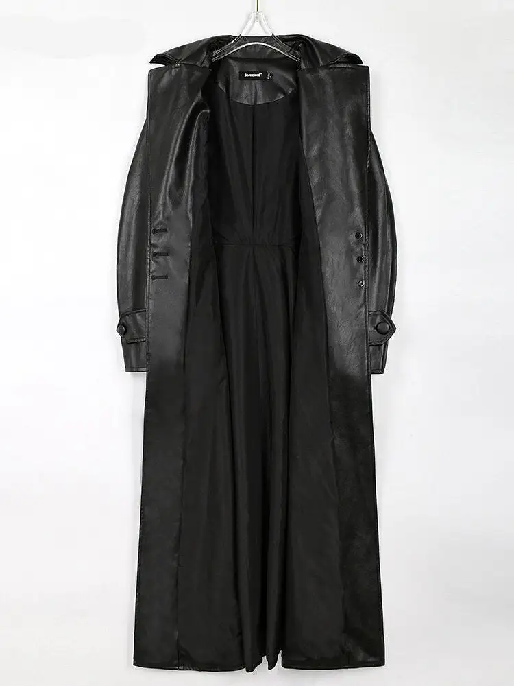 Ashore Shop Womens Black Pu Leather Trench Coat Plus size 4xl 5xl