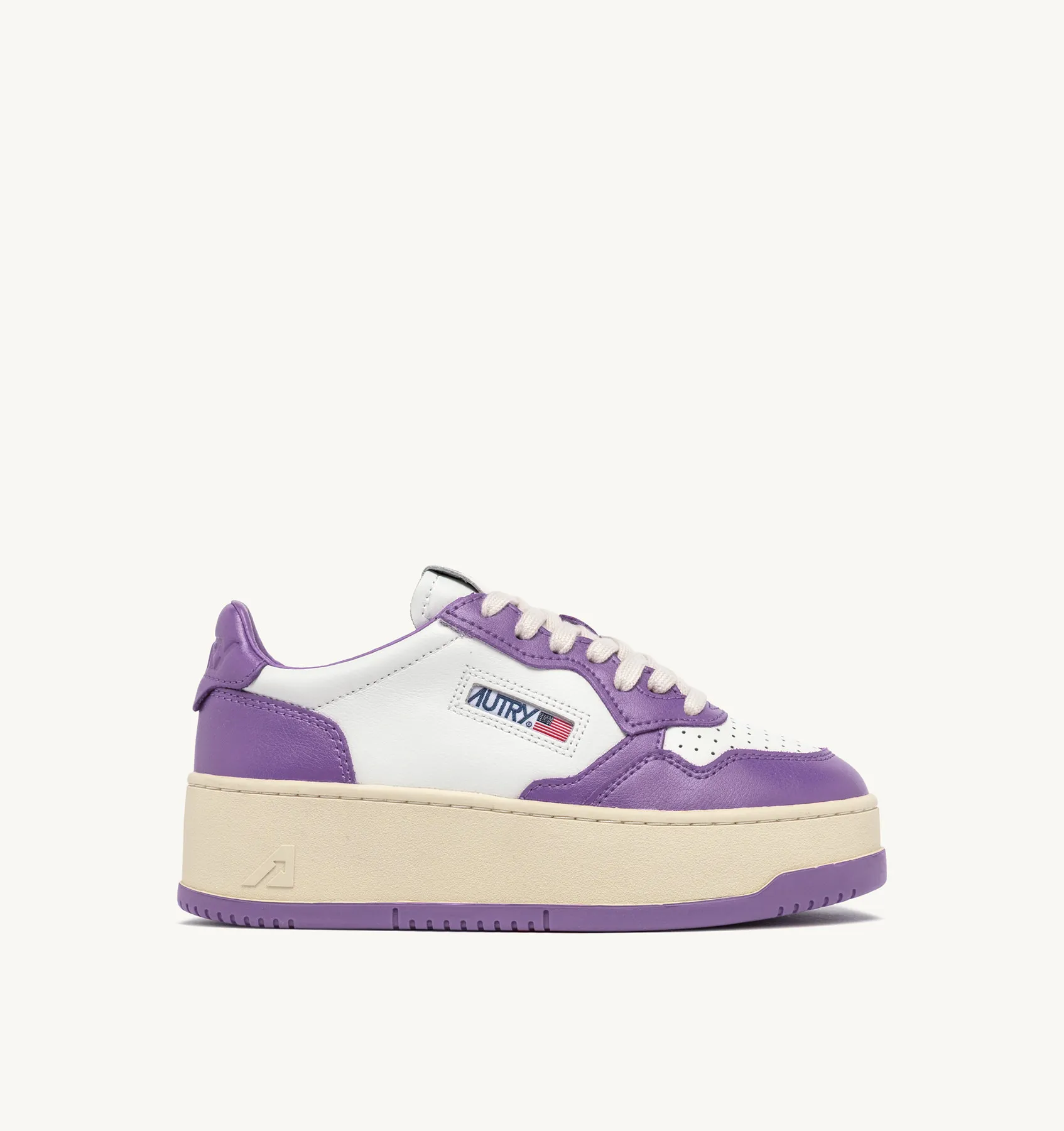 AUTRY NEW ARRIVALS WOMAN WOMAN  MEDALIST PLATFORM SNEAKERS IN LEATHER COLOR WHITE AND LAVENDER