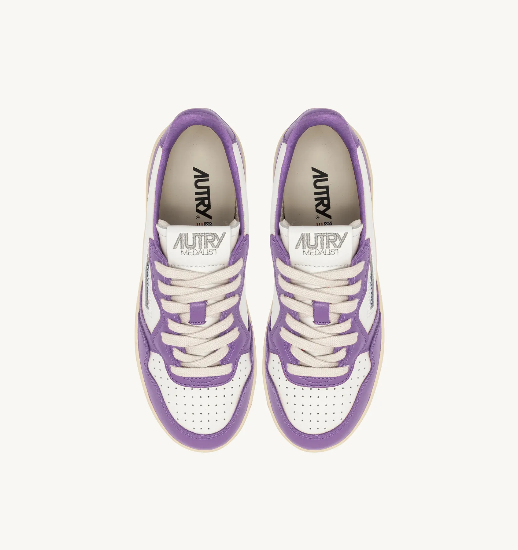 AUTRY NEW ARRIVALS WOMAN WOMAN  MEDALIST PLATFORM SNEAKERS IN LEATHER COLOR WHITE AND LAVENDER