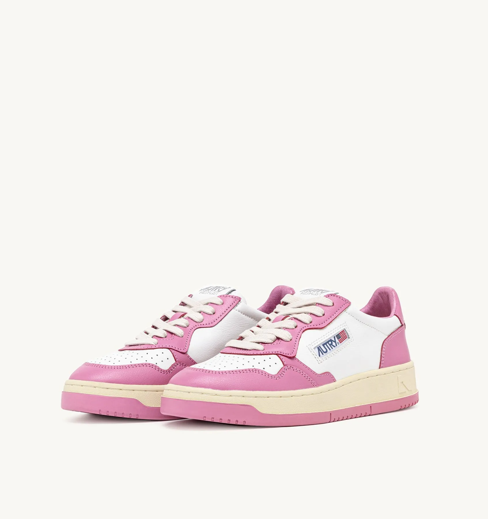 AUTRY SNEAKERS WOMAN  MEDALIST LOW BICOLOR SNEAKERS IN LEATHER COLOR WHITE AND MAUVE