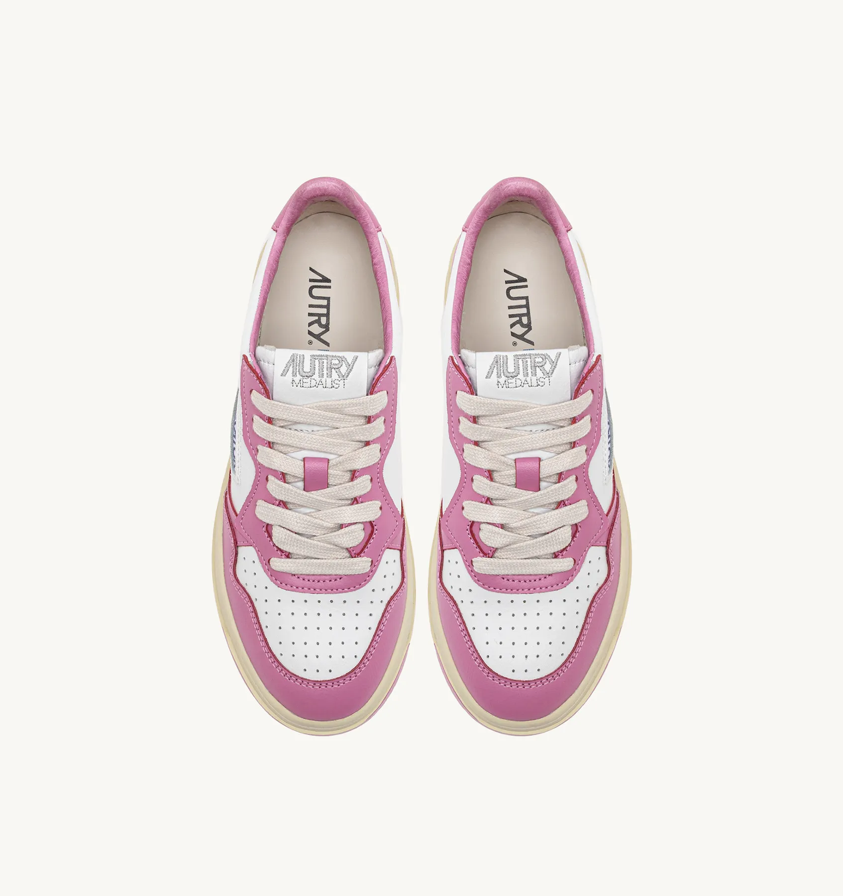 AUTRY SNEAKERS WOMAN  MEDALIST LOW BICOLOR SNEAKERS IN LEATHER COLOR WHITE AND MAUVE