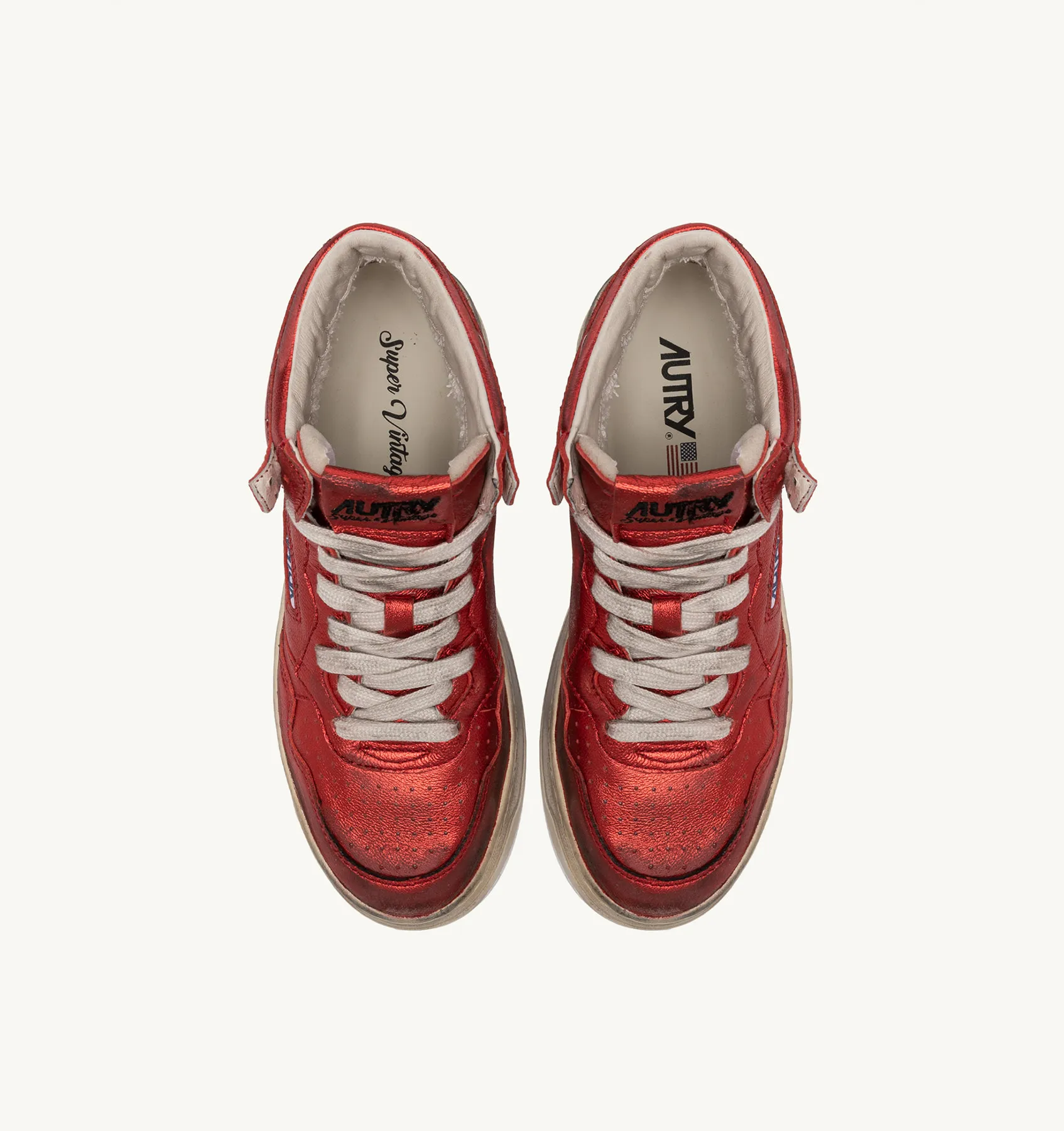 AUTRY SNEAKERS WOMAN  SUPER VINTAGE MIN SNEAKERS IN METALLIC RED LEATHER