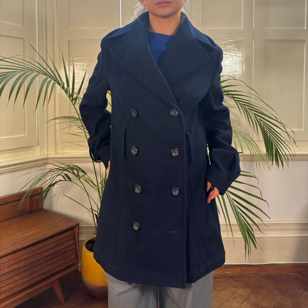 Benetton Trench Coat - Medium Navy Acrylic Blend