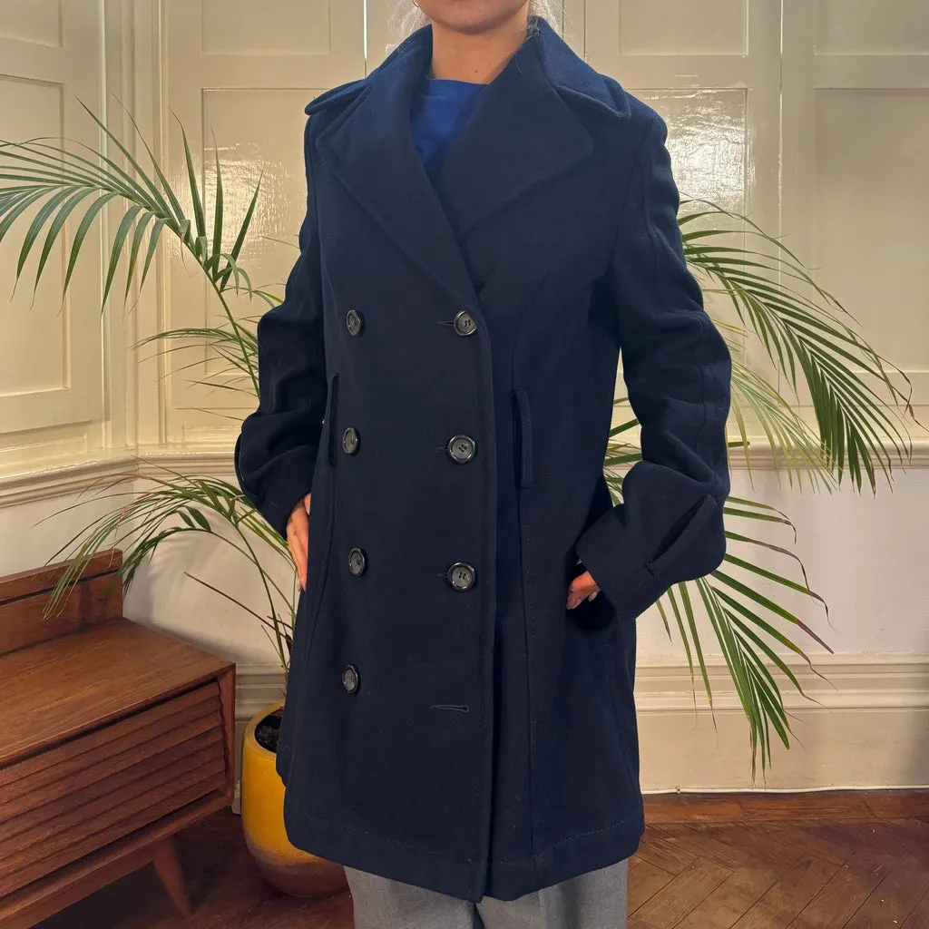 Benetton Trench Coat - Medium Navy Acrylic Blend