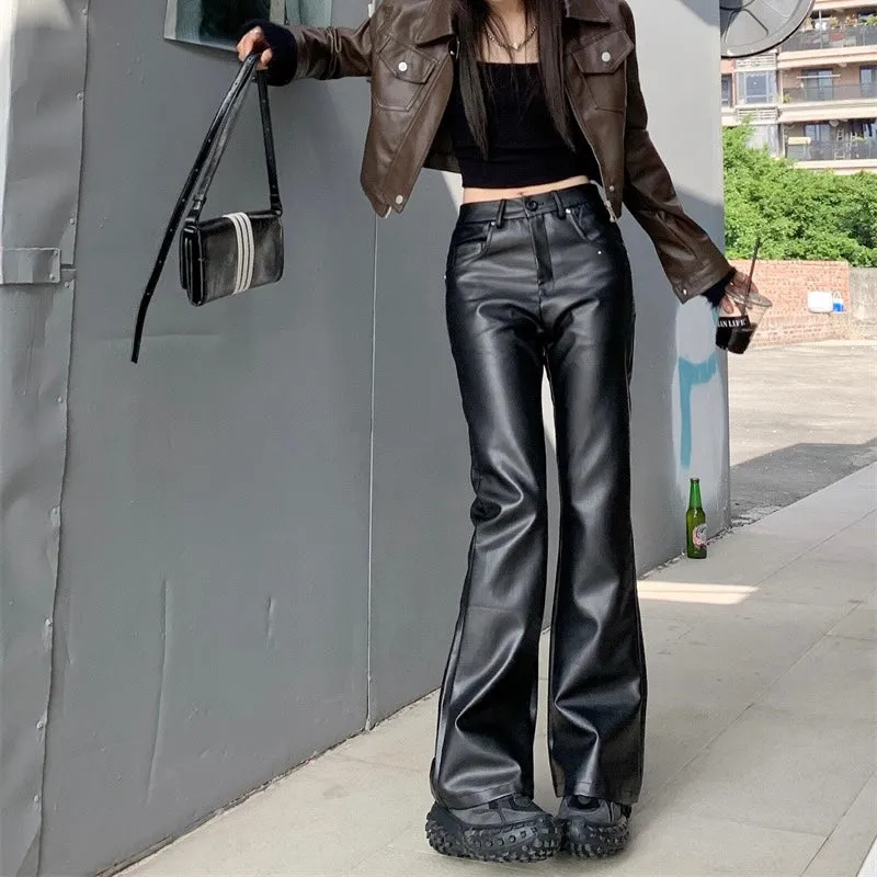 Black Shiny Faux Leather Jeans