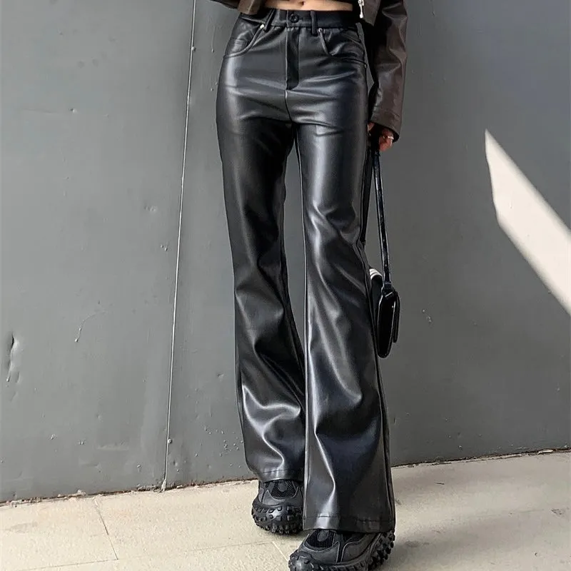 Black Shiny Faux Leather Jeans