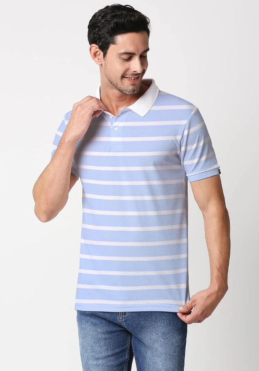 Blue And White Stripe Printed Polo