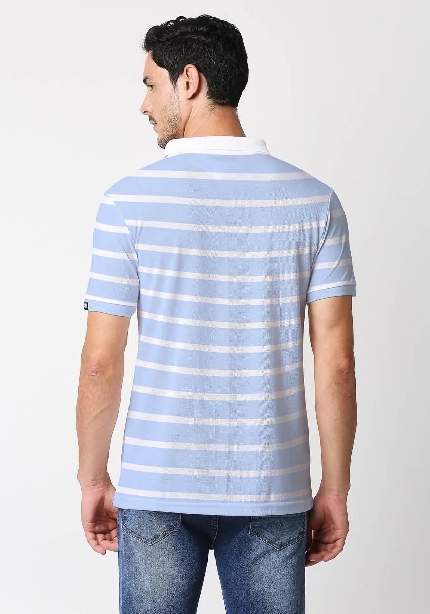 Blue And White Stripe Printed Polo