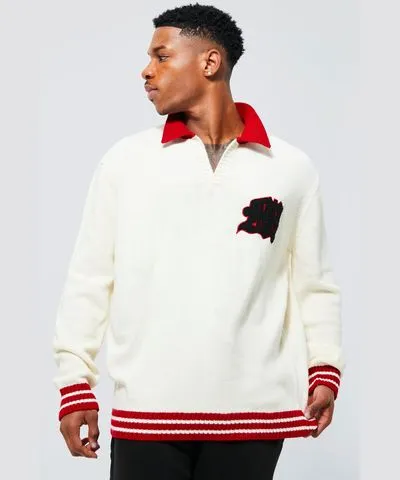 boohoo Mens Oversized M Varsity Revere Polo