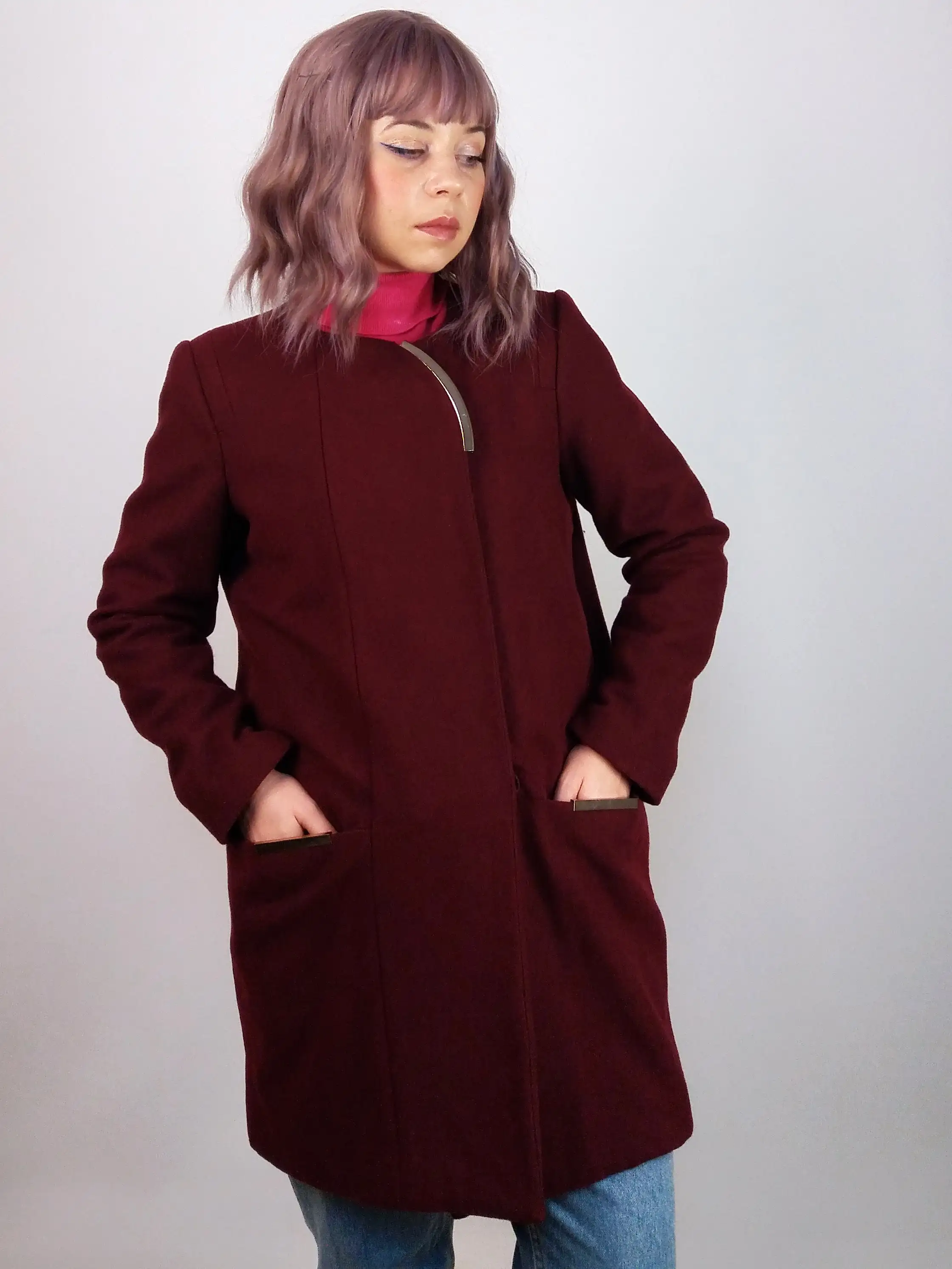 Burgundy Wool Coat - size S