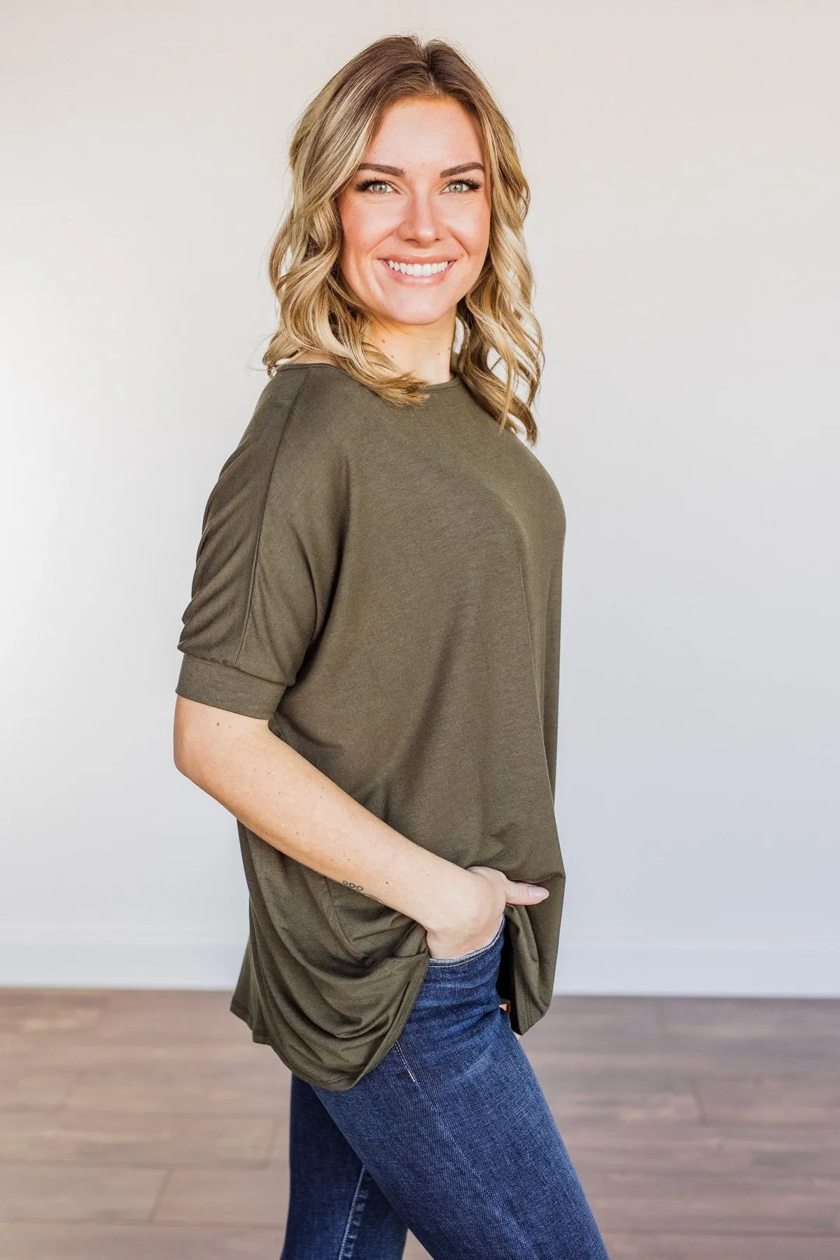 Comfy As Can Be Short Sleeve Top- Dark Olive