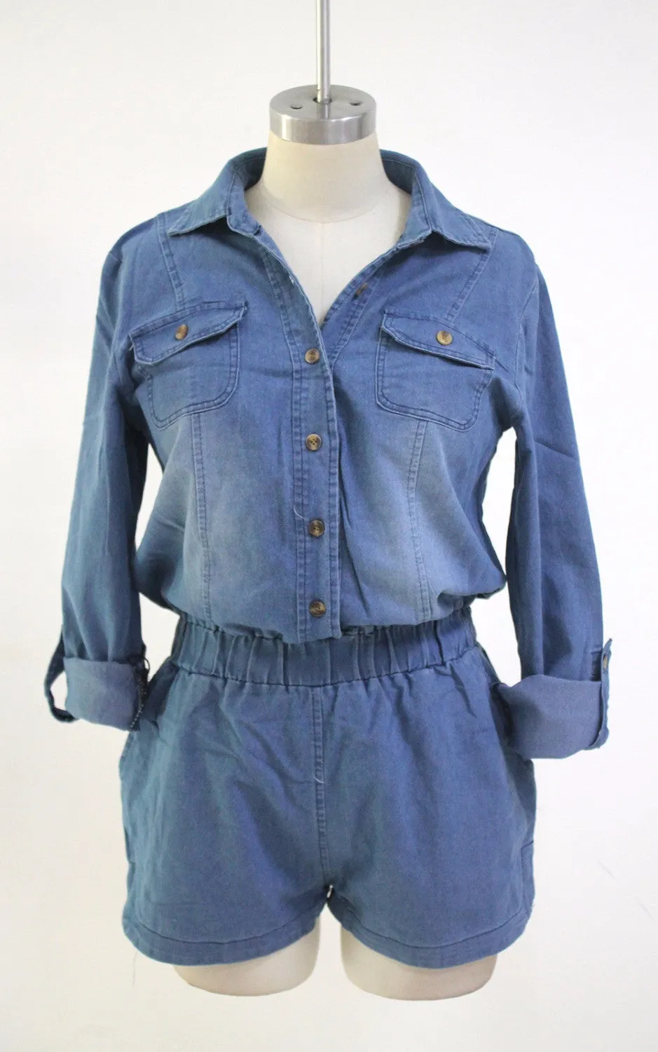 Country Way Long Sleeve Rompers  Jumpsuit    Denim Jumpsuit Shorts Playsuit Jeans Overalls SM6