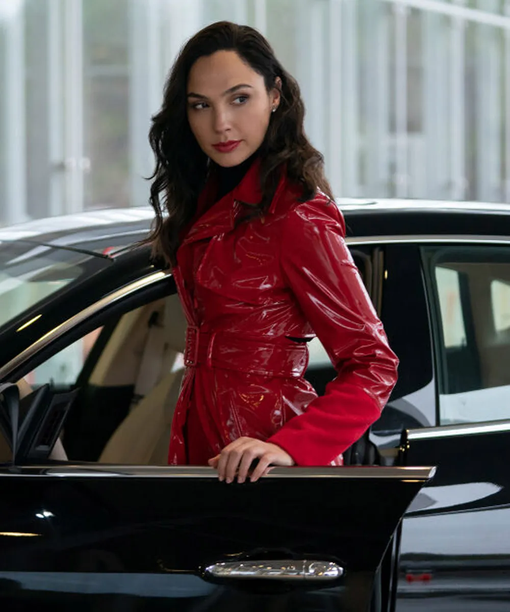 Gal Gadot Red Notice Red Leather Coat