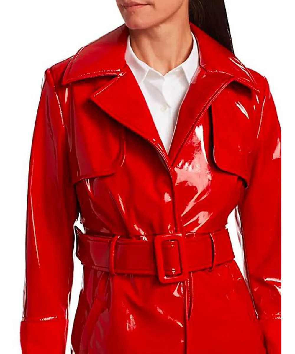 Gal Gadot Red Notice Red Leather Coat