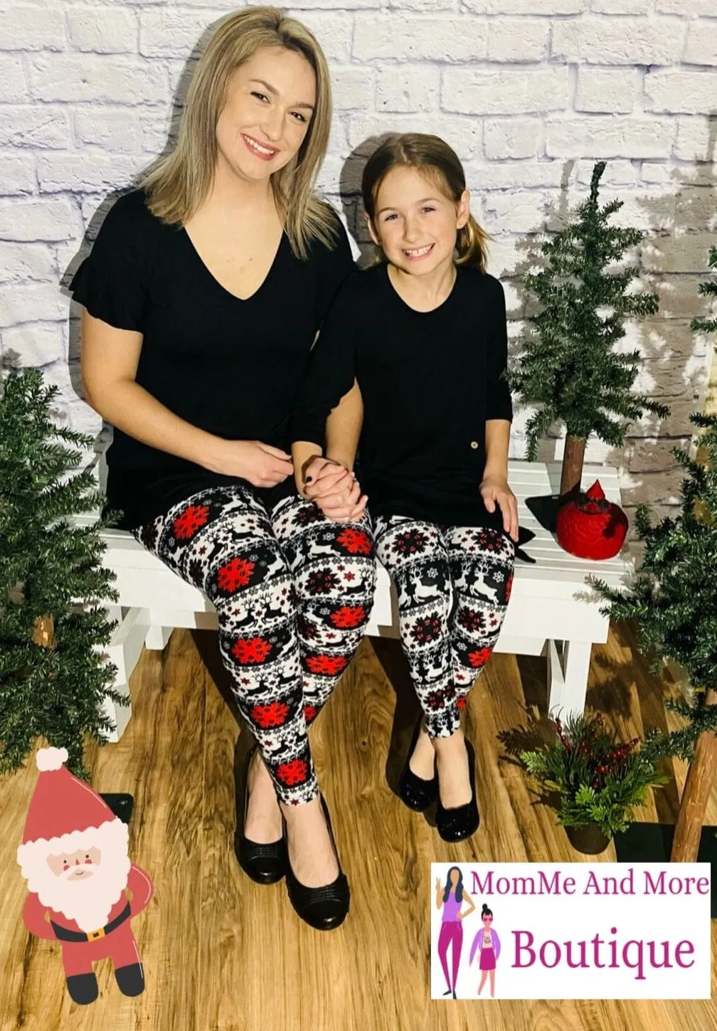 Girls Christmas Holiday Leggings, Kids Yoga Pants, Sizes S/L, No-Roll Waist, Black/Red/White