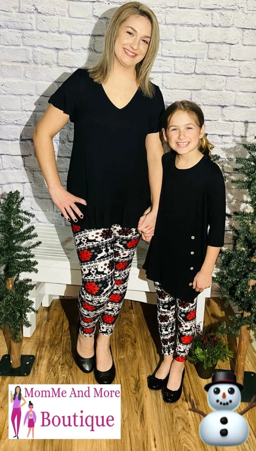 Girls Christmas Holiday Leggings, Kids Yoga Pants, Sizes S/L, No-Roll Waist, Black/Red/White