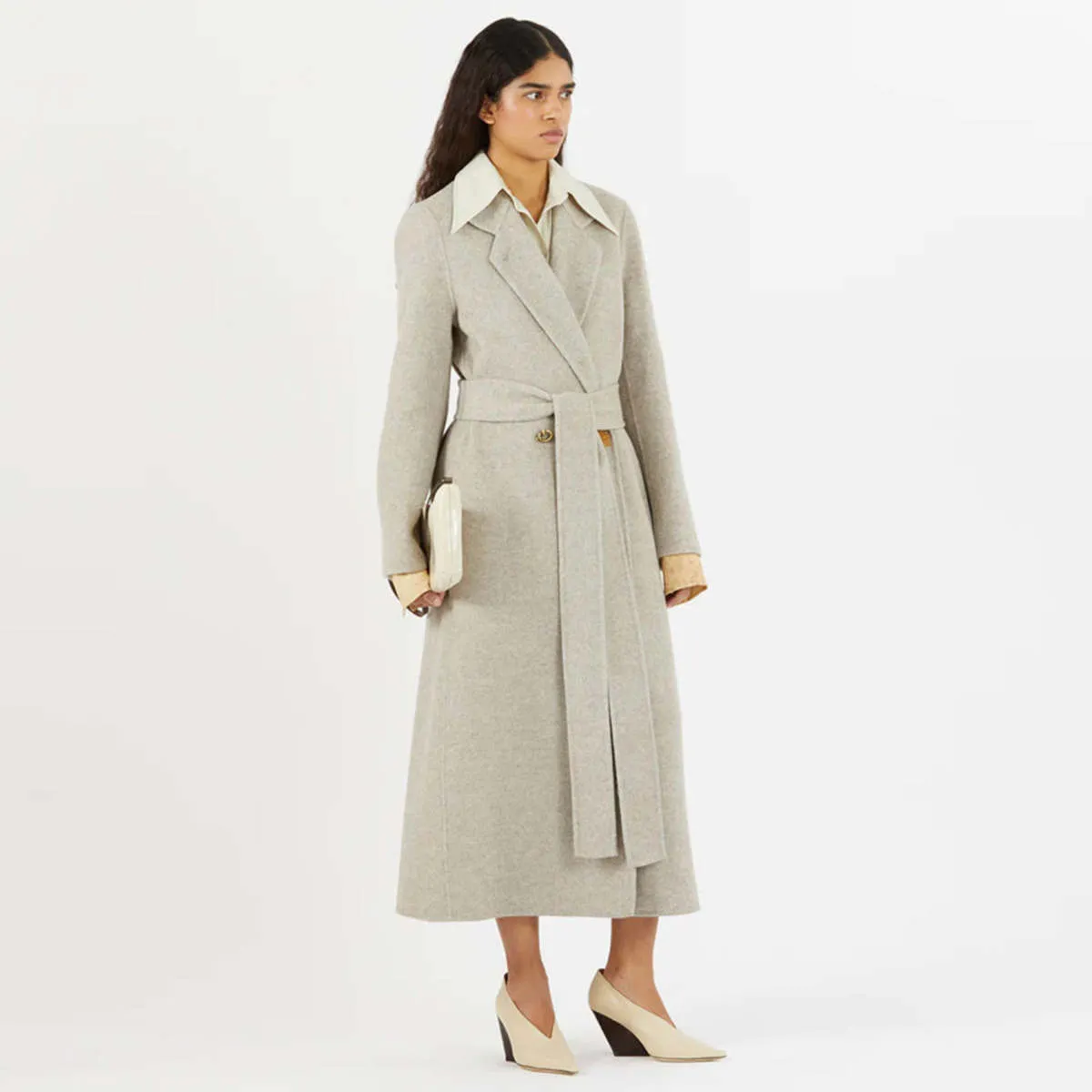 Gracie Coat - Wool Blend Herringbone Beige