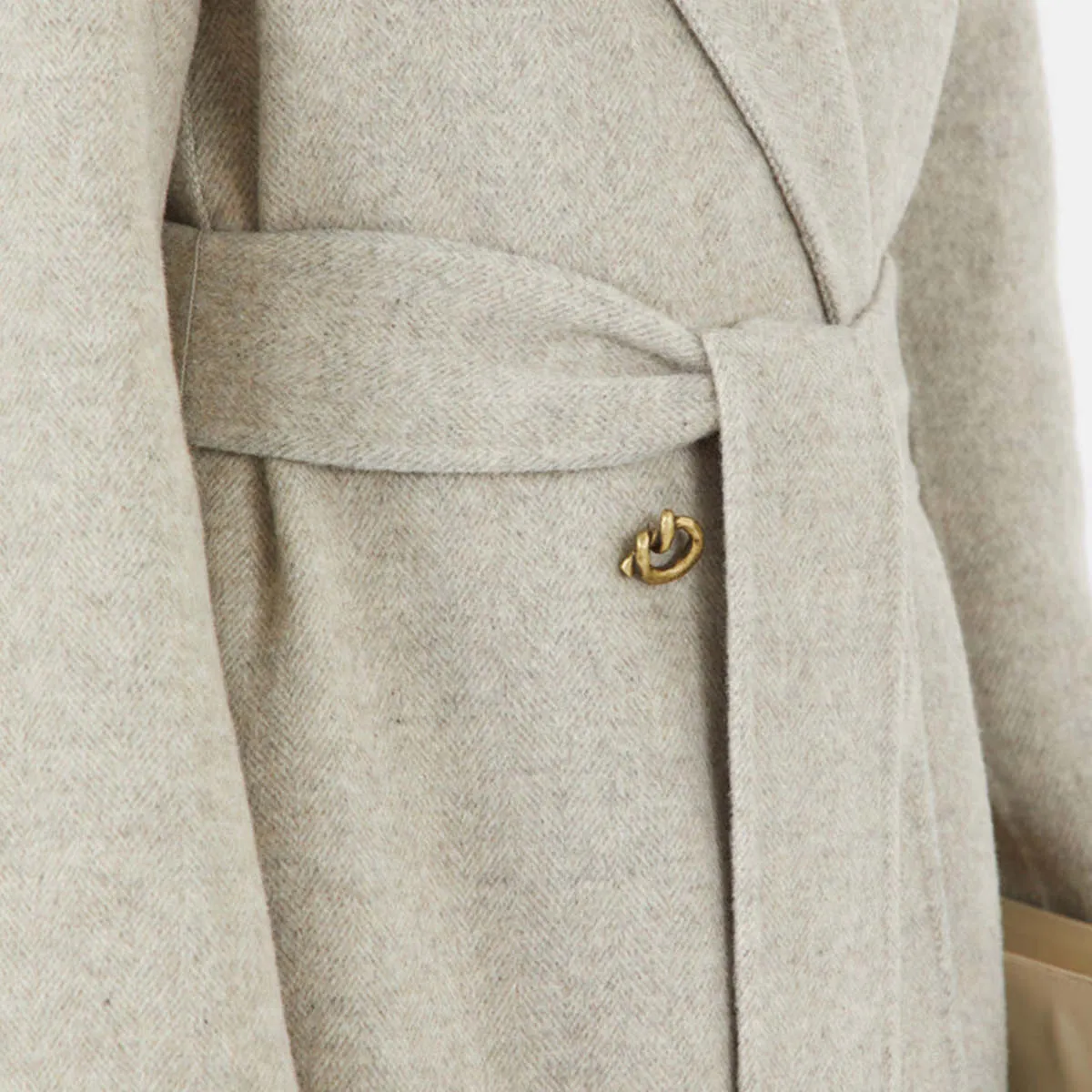 Gracie Coat - Wool Blend Herringbone Beige