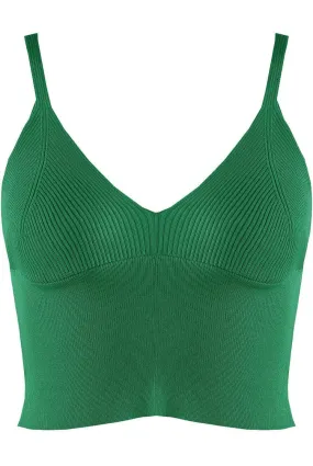 Green Ribbed Knit Strappy Crop Top