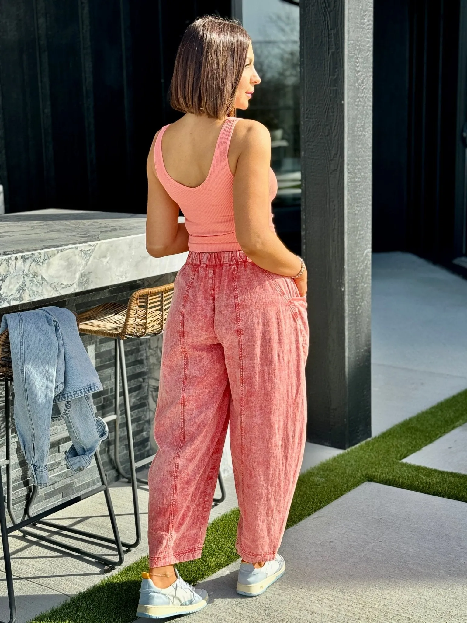 High Road Pull-On Barrel Pant by Free People (Mandarin Red)