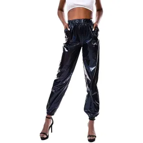 High-Waisted PU Leather Bloomers - Casual and Loose Fit with Convenient Pockets