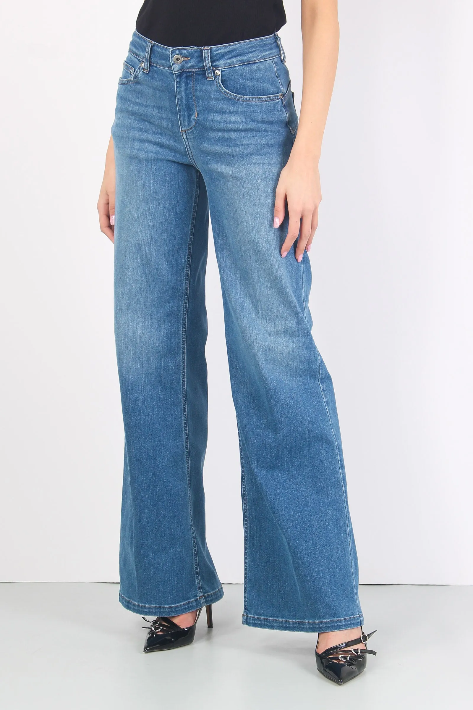 Jeans Flaire Vita Alta Denim Chiaro