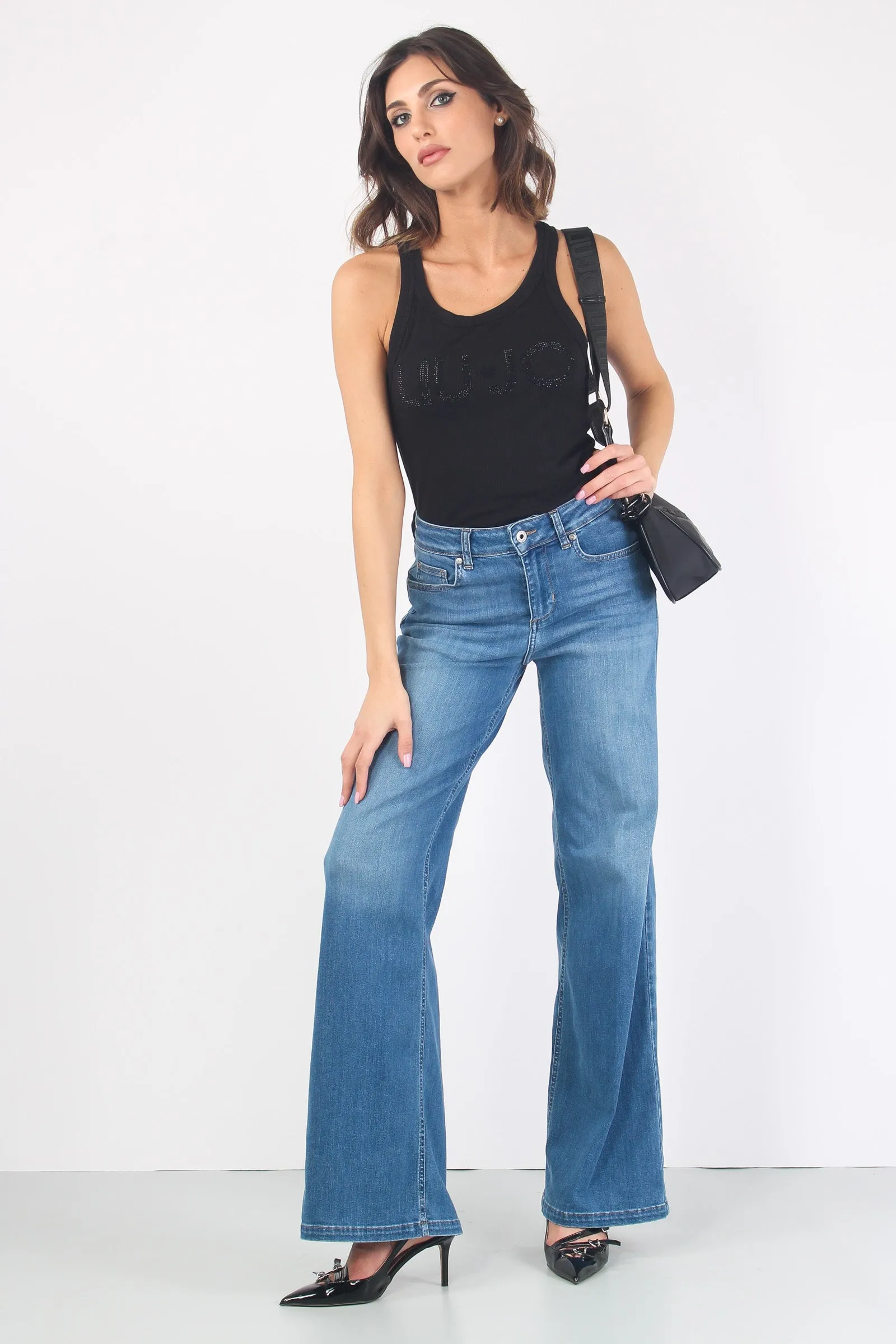 Jeans Flaire Vita Alta Denim Chiaro