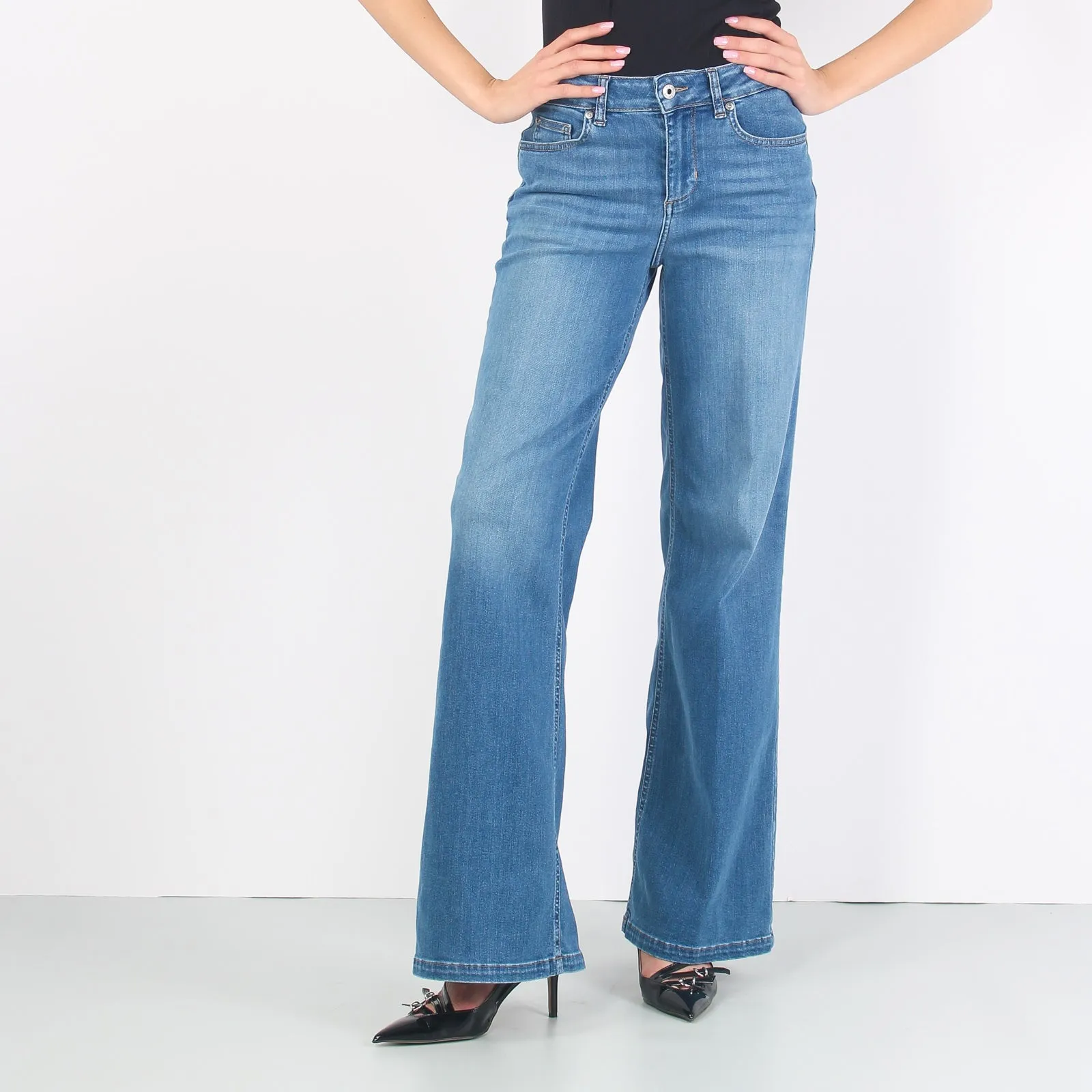 Jeans Flaire Vita Alta Denim Chiaro