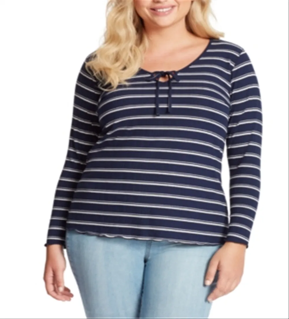 Jessica Simpson Women's Esme Ribbed Striped Top Blue Size 2X