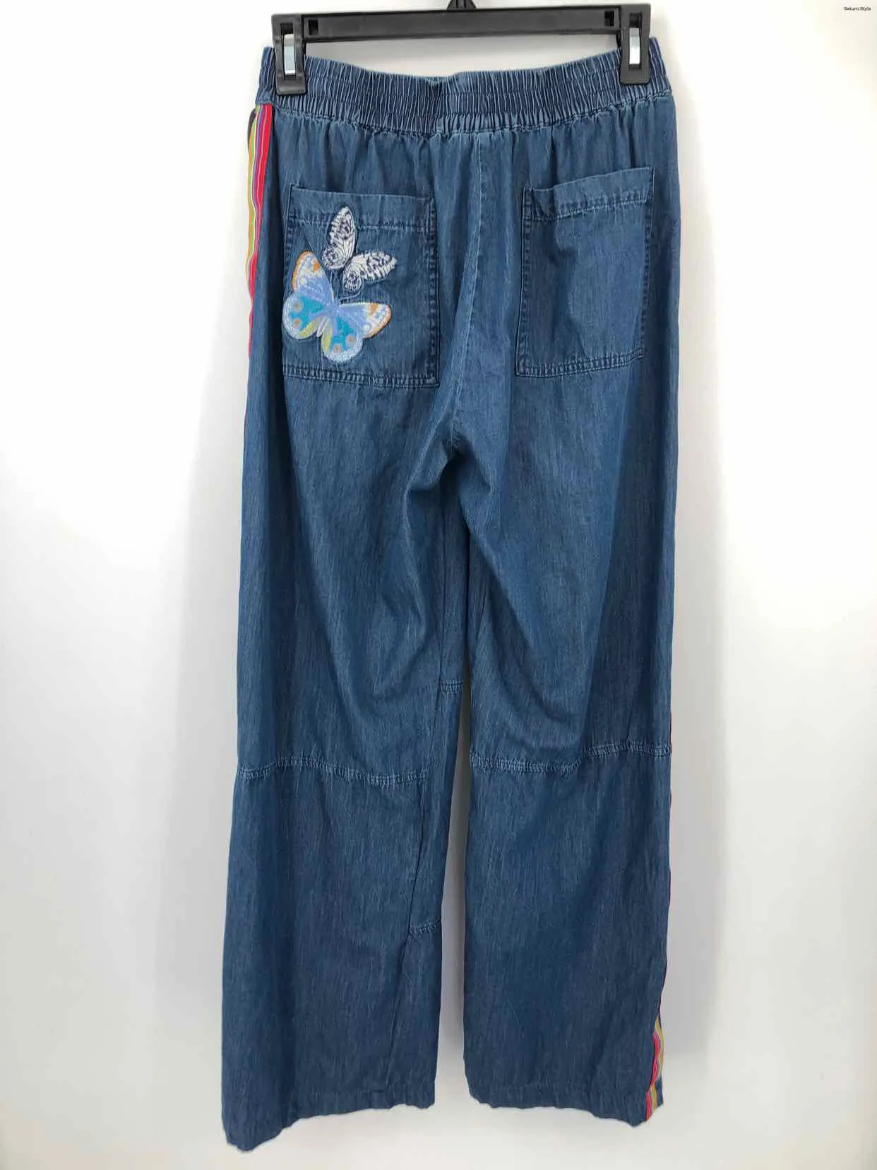 JOHNNY WAS Blue Multi-Color Denim Side Stripe Wide Leg Size SMALL (S) Pants