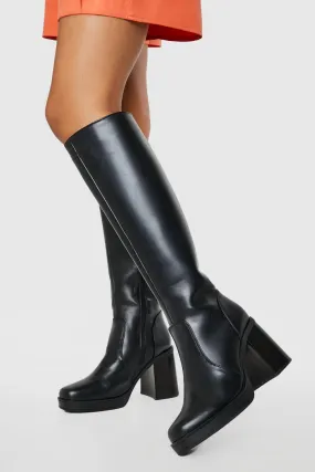 Knee High Platform Block Heel Boots