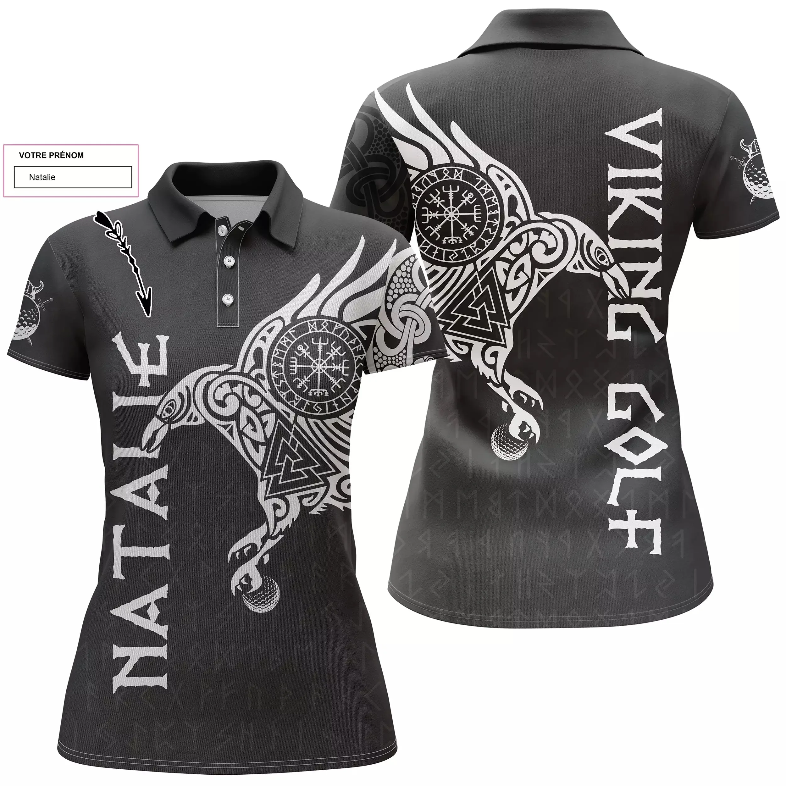 L'art du Tatouage Corbeau Viking, Polo de Golf Personnalisé Homme et Femme, Design Cool Pour Golfeur, Golfeuse, Idée Cadeau Orig