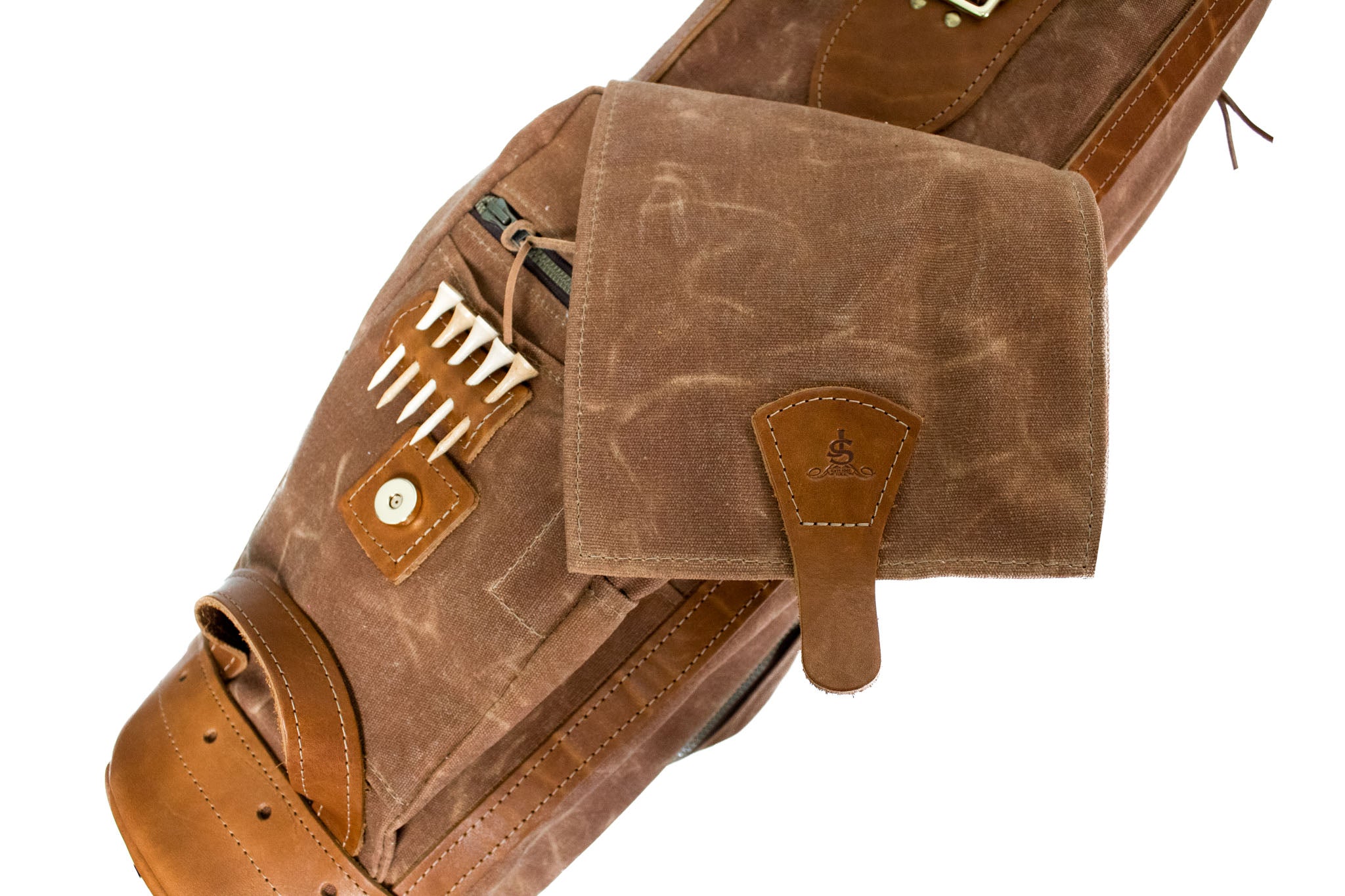 Leather & Waxed Canvas Classic Staff Golf Bag- Brush Brown with Natural Leather