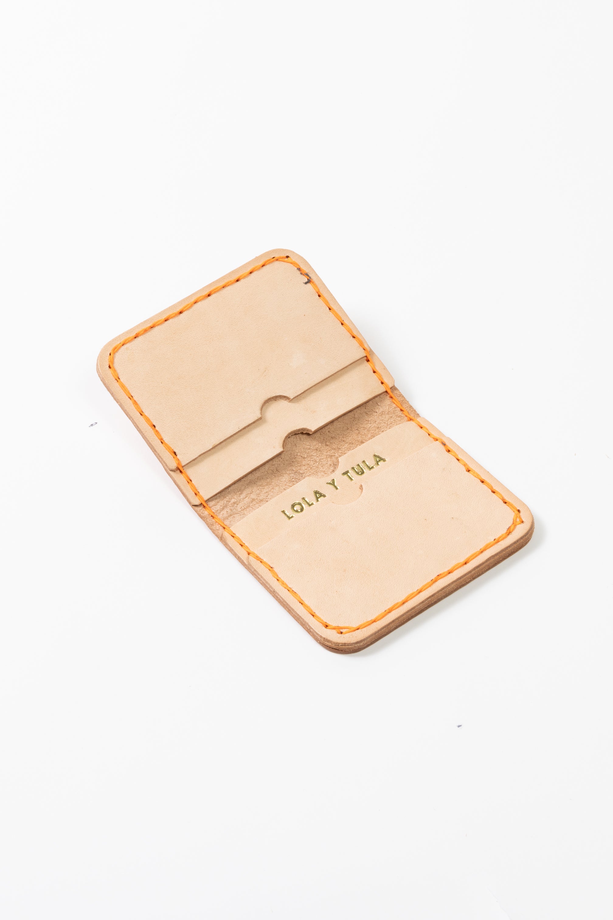 LEATHER CARDHOLDER WALLET // NATURAL + TANGERINE