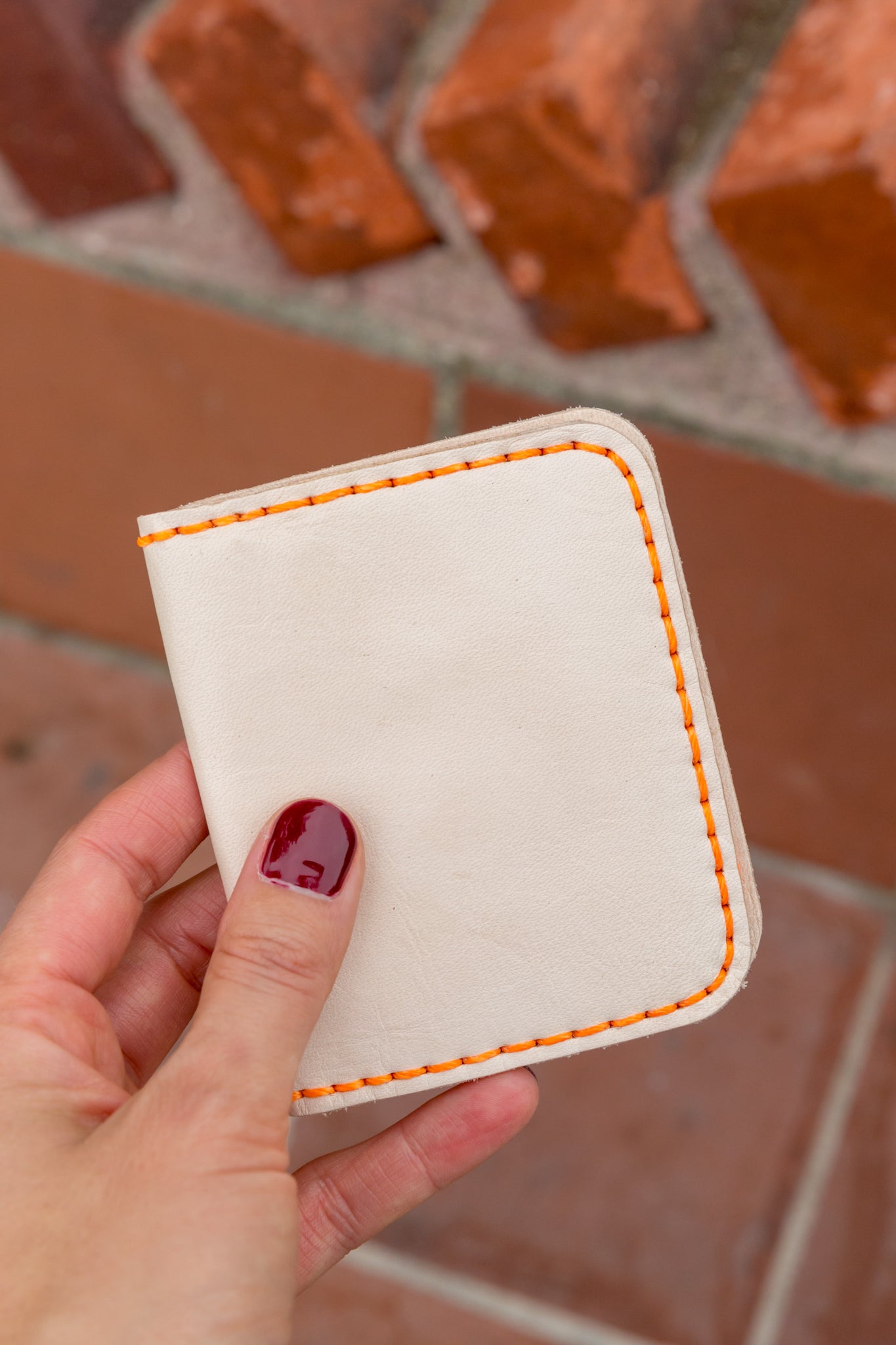 LEATHER CARDHOLDER WALLET // NATURAL + TANGERINE