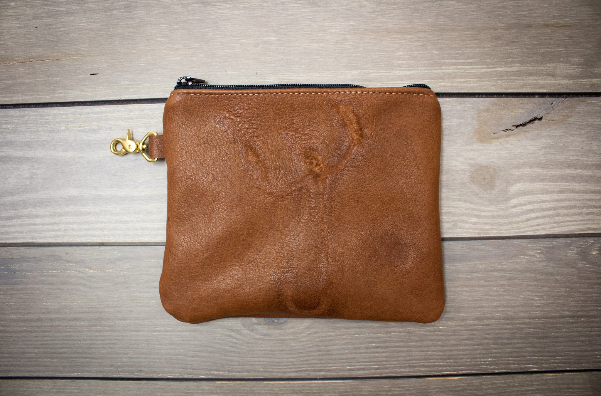 Leather Valuables Pouch with Natural Scarring