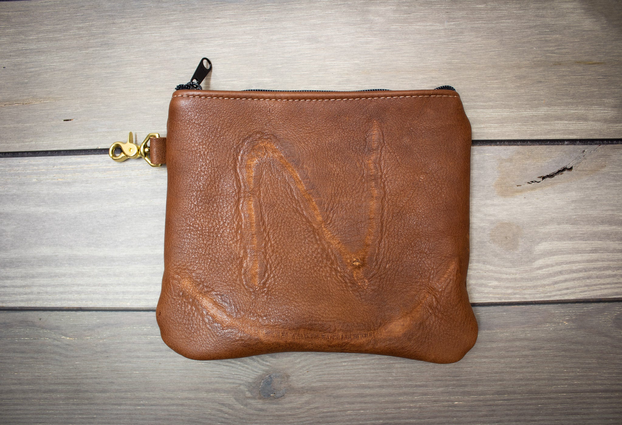 Leather Valuables Pouch with Natural Scarring