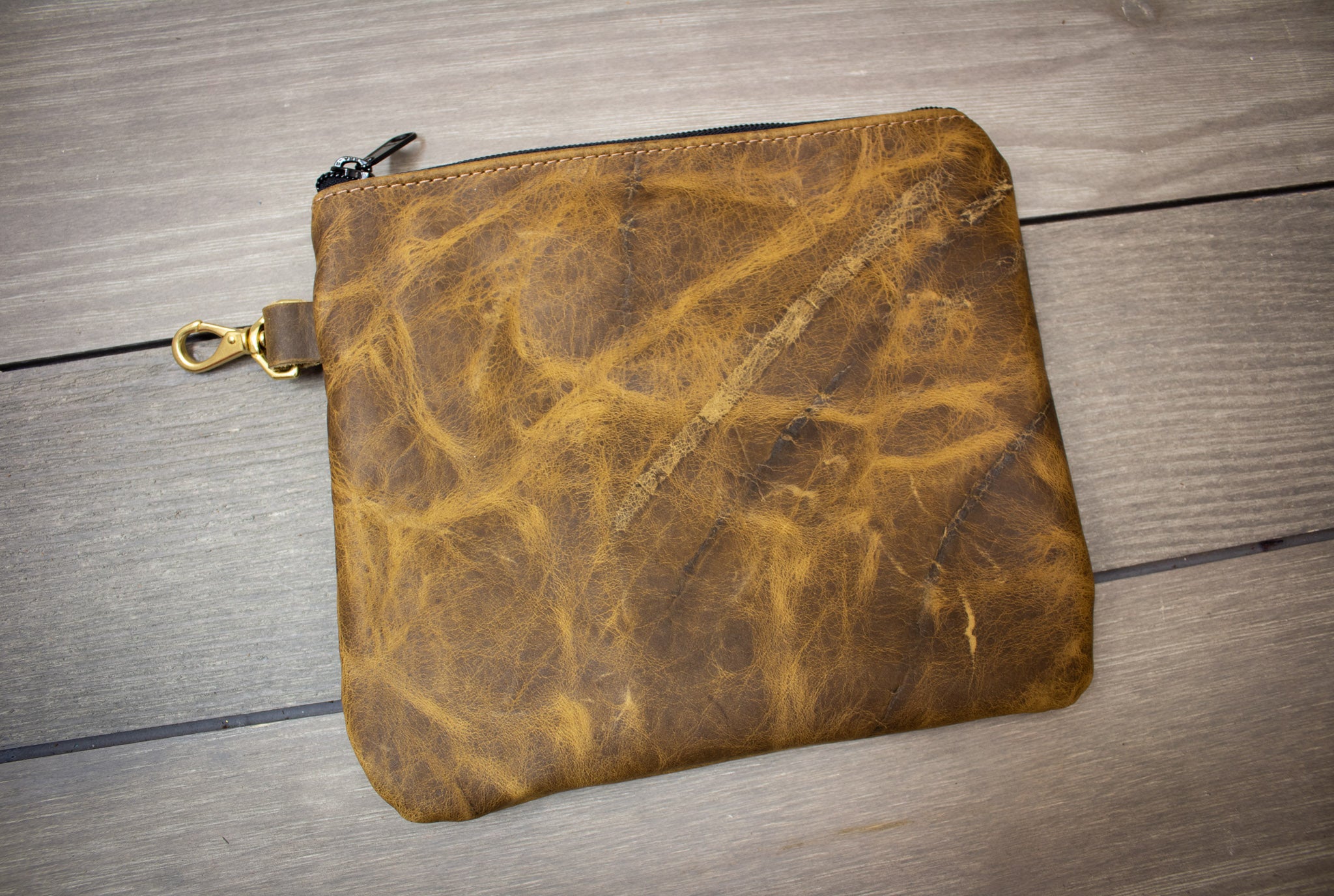 Leather Valuables Pouch with Natural Scarring