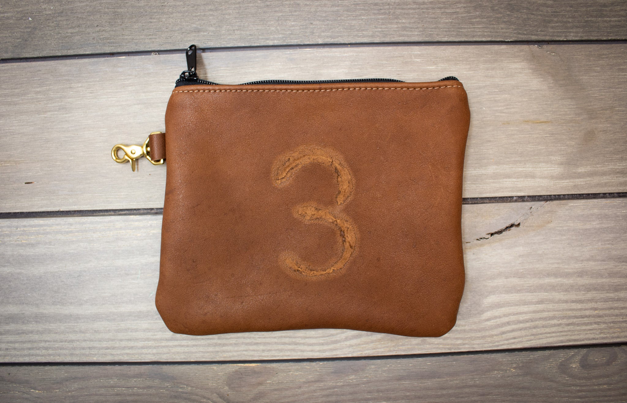 Leather Valuables Pouch with Natural Scarring