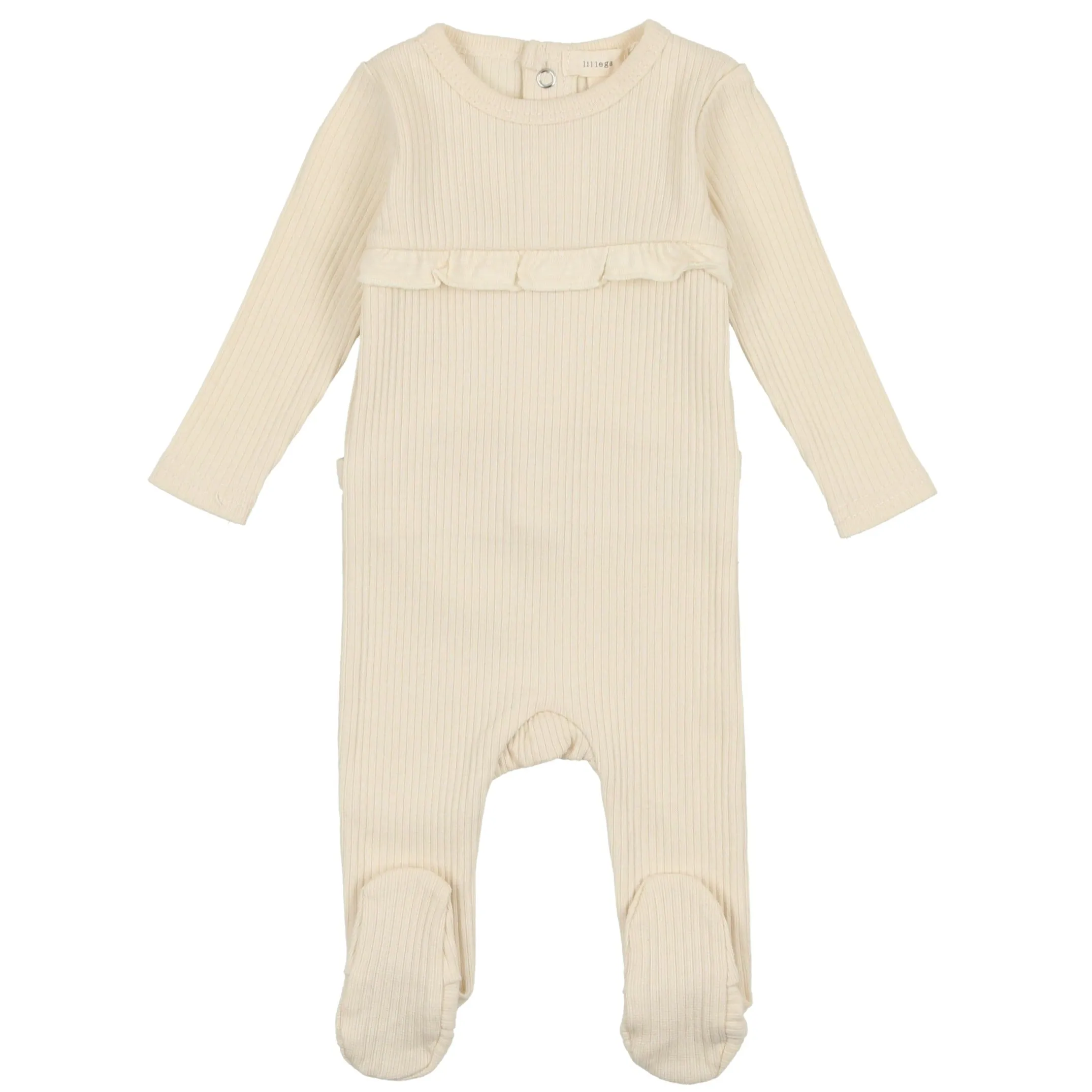 Lil Legs Cream Ruffle Ribbed Stretchie