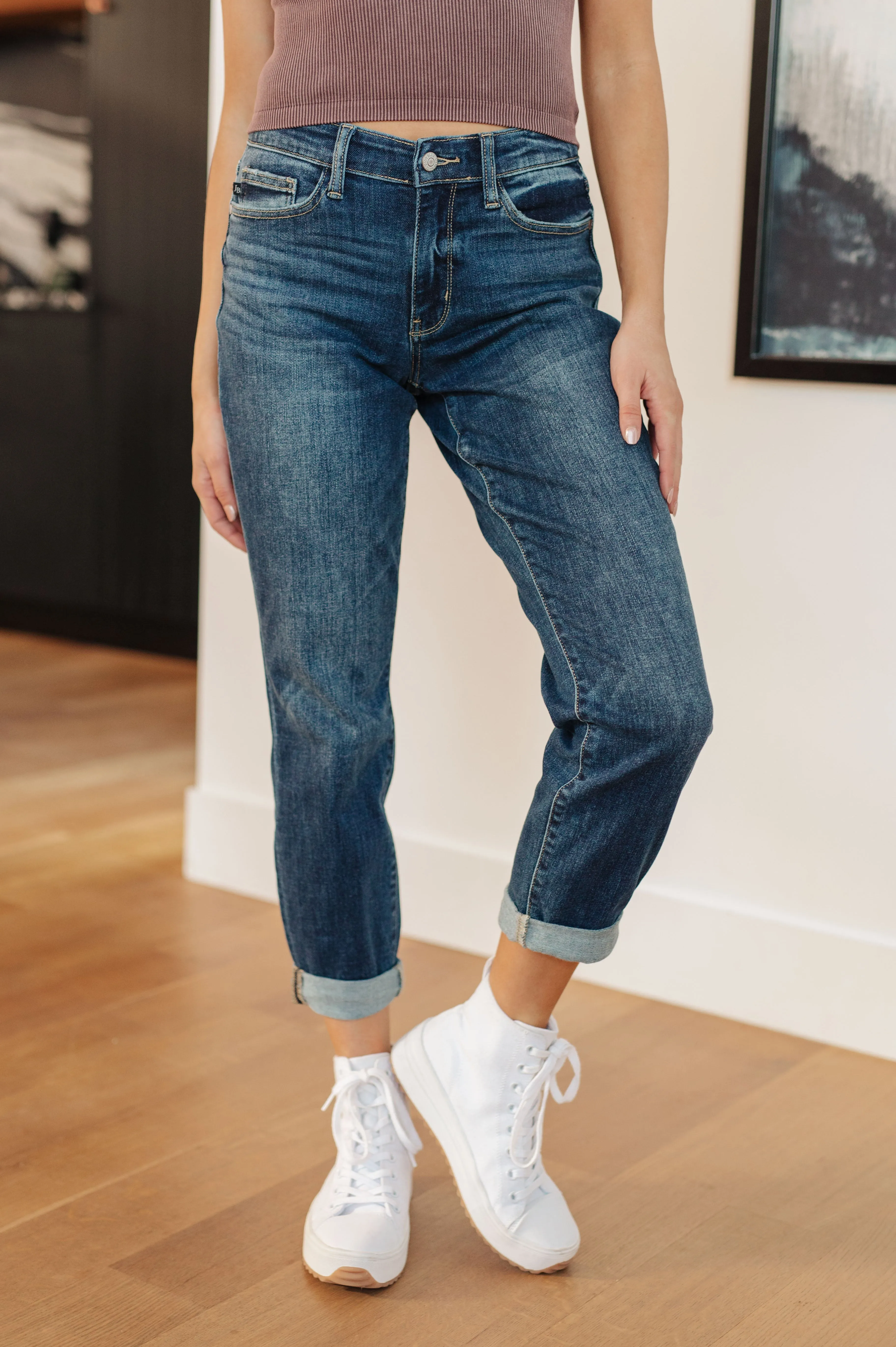 London Midrise Cuffed Boyfriend Jeans**