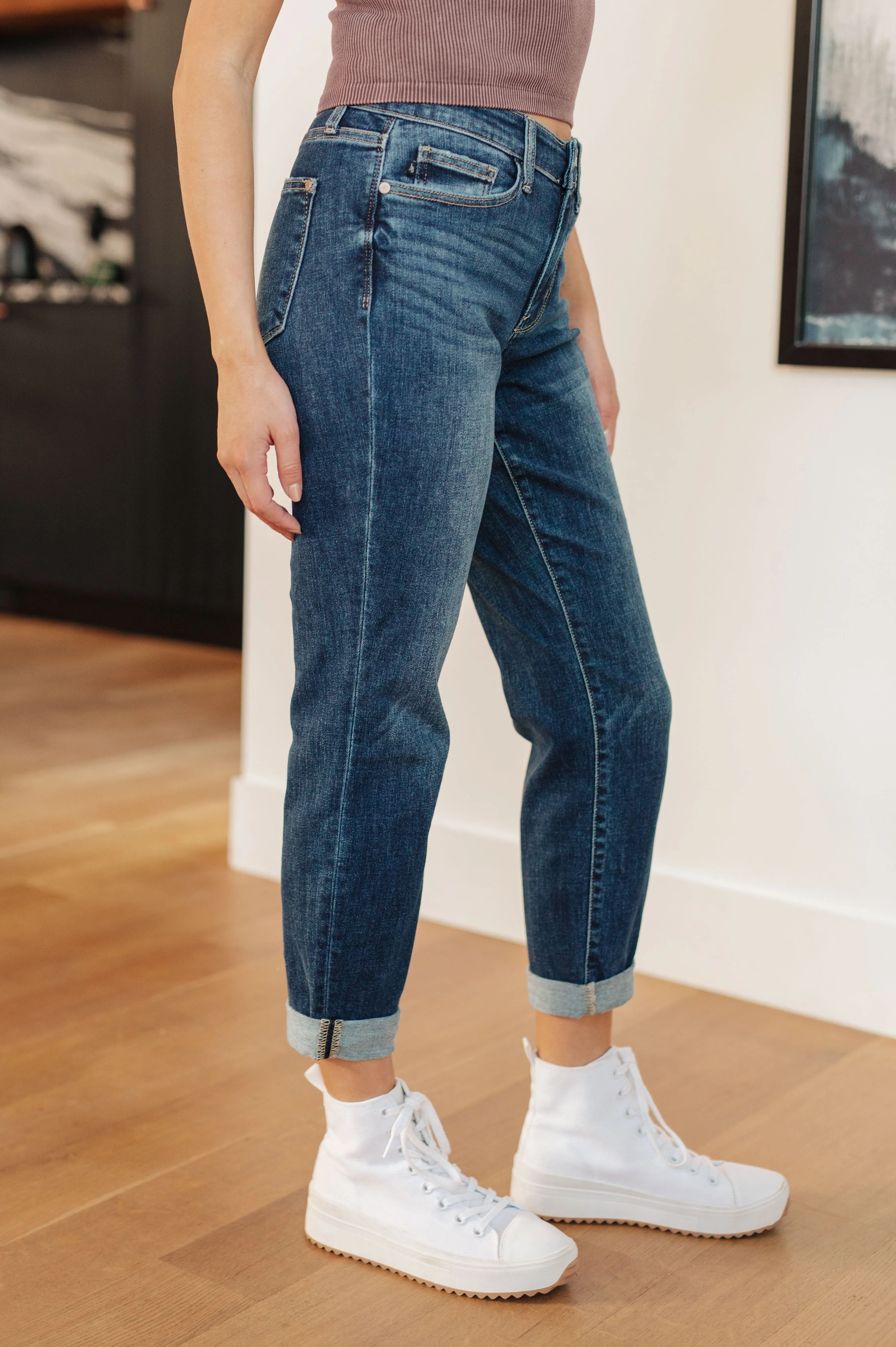 London Midrise Cuffed Boyfriend Jeans**