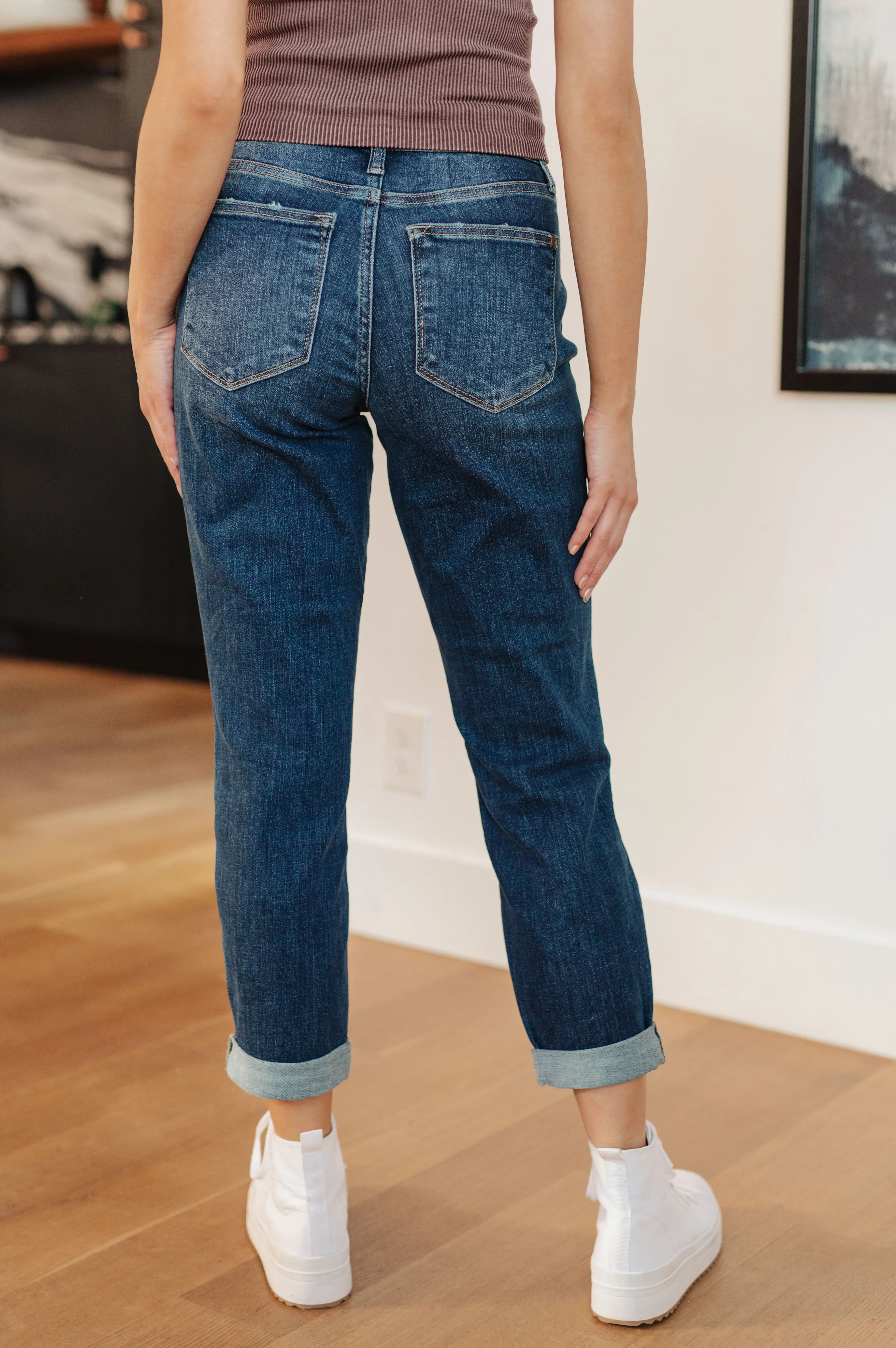 London Midrise Cuffed Boyfriend Jeans**