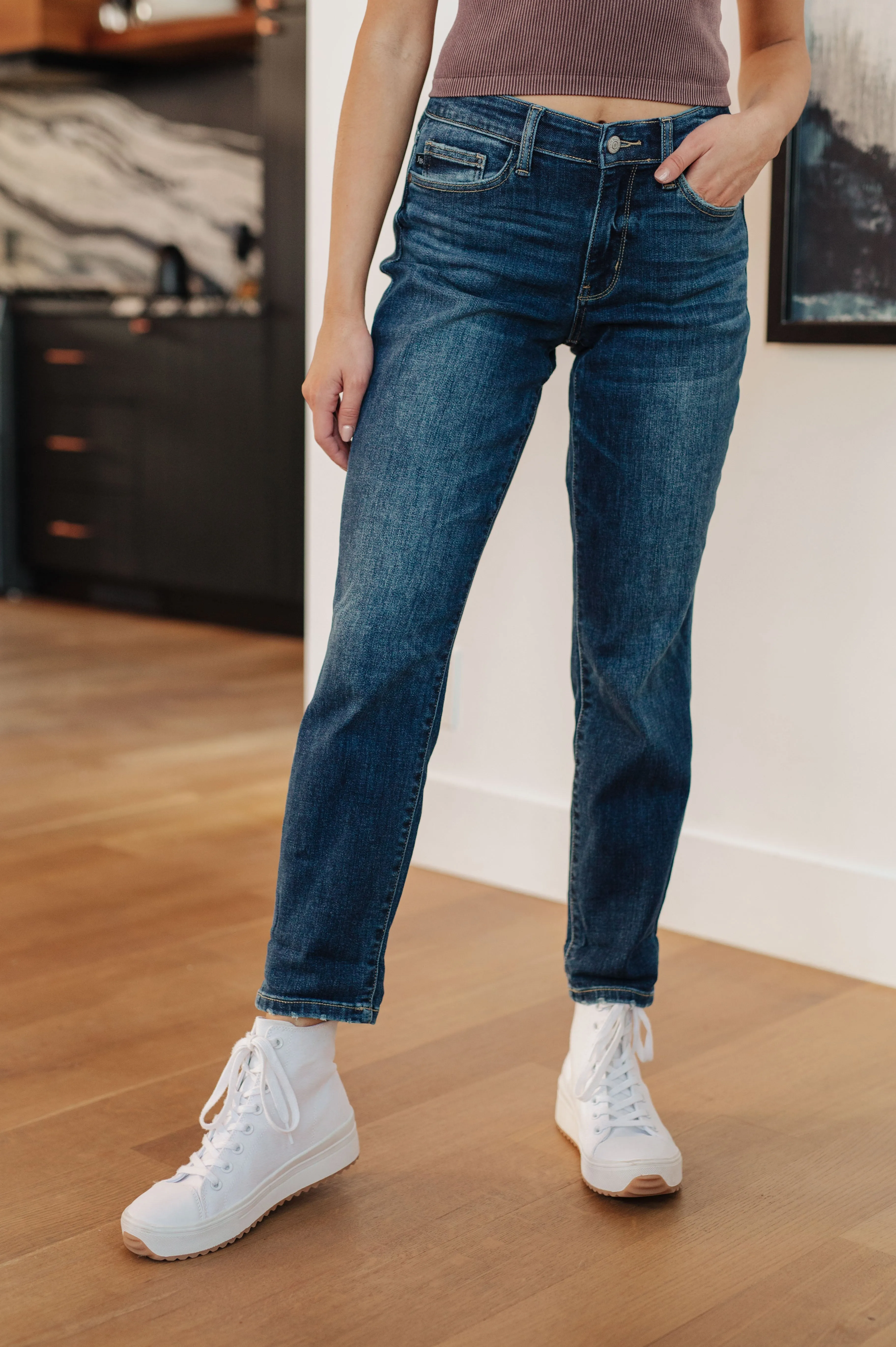 London Midrise Cuffed Boyfriend Jeans**