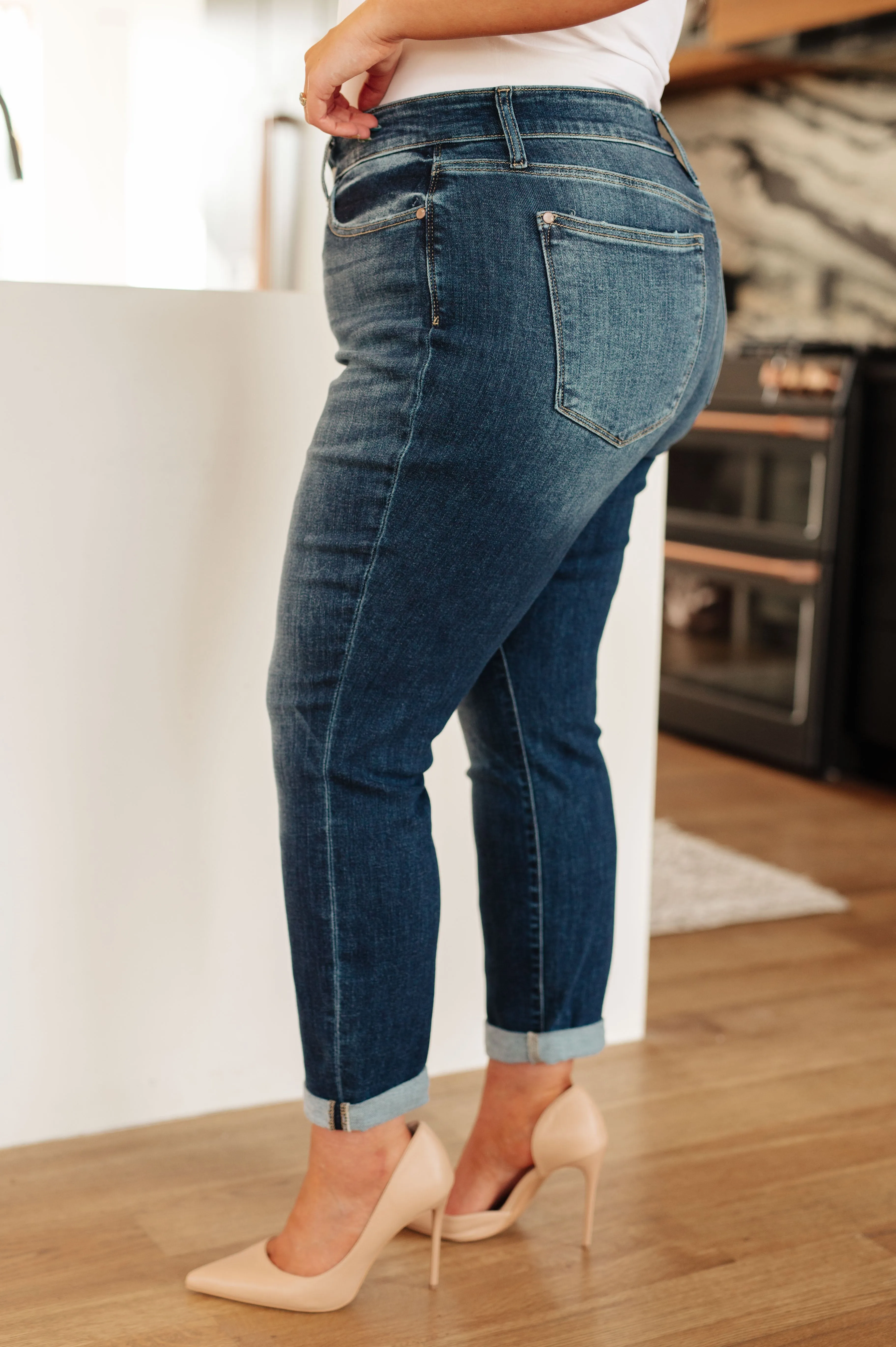 London Midrise Cuffed Boyfriend Jeans**