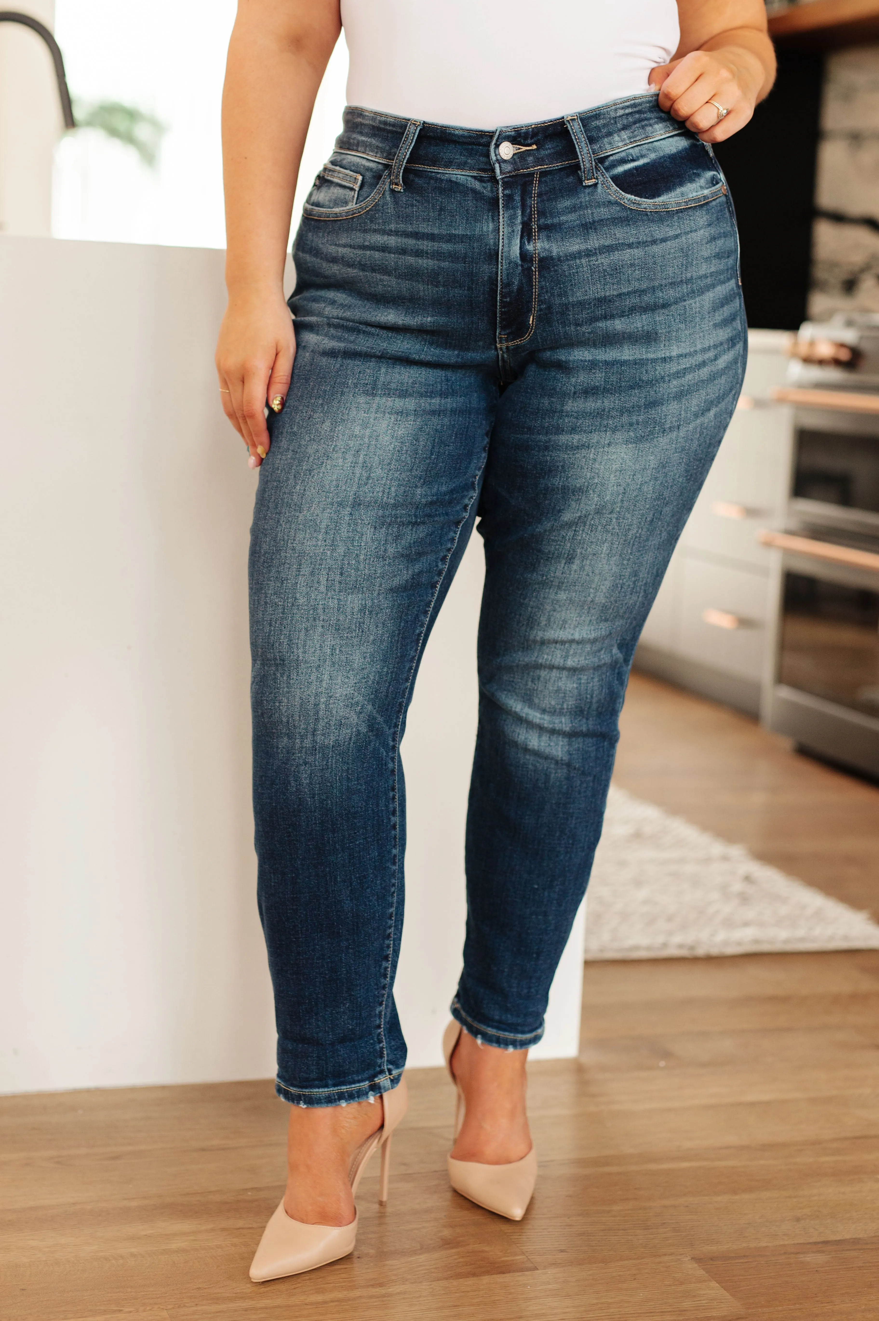 London Midrise Cuffed Boyfriend Jeans**